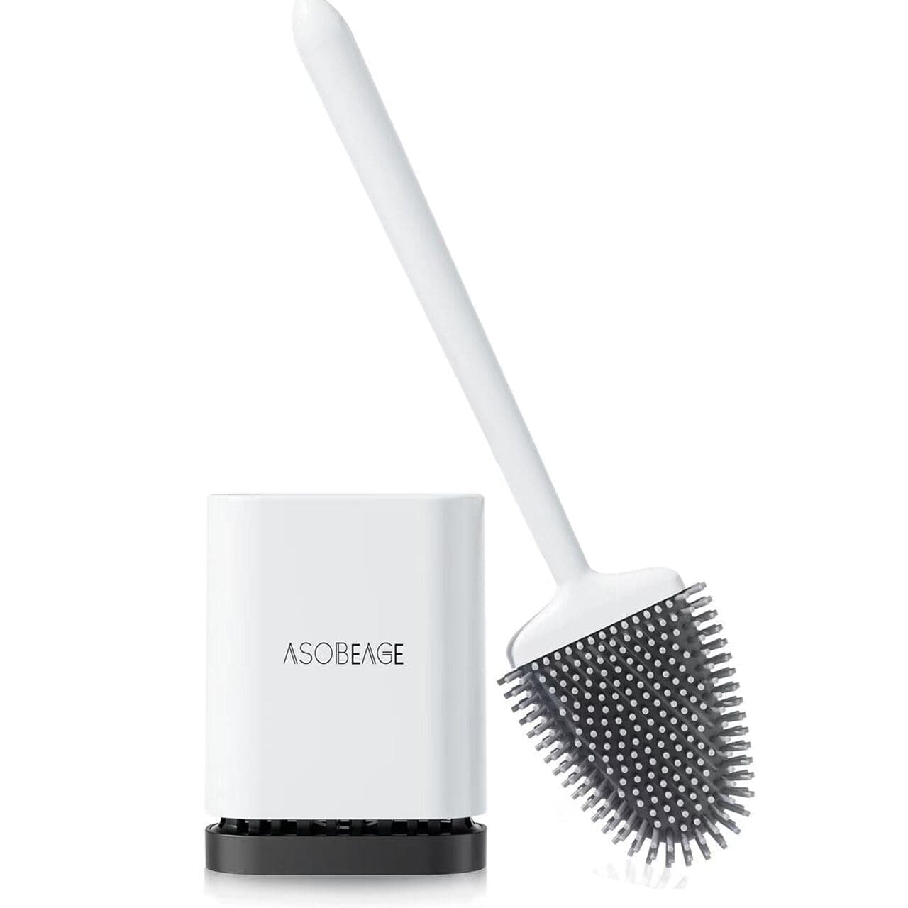ASOBEAGE Silicone Toilet Brush: Flexible Head, Long Handle, Wall-mounted, Quick-drying Holder for Bathroom Clean (White) chez Amazon UK