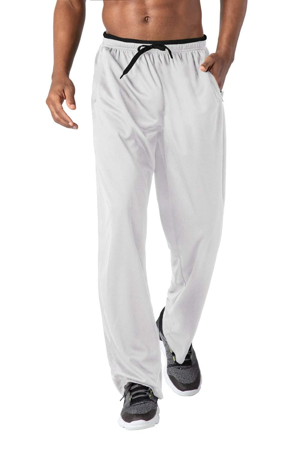 KEFITEVD Men's Tracksuit Bottoms Open Hem Quick Dry Mesh Joggers Lightweight Sport Trousers Loose Fit Gym Sweatpants with Zip Pockets