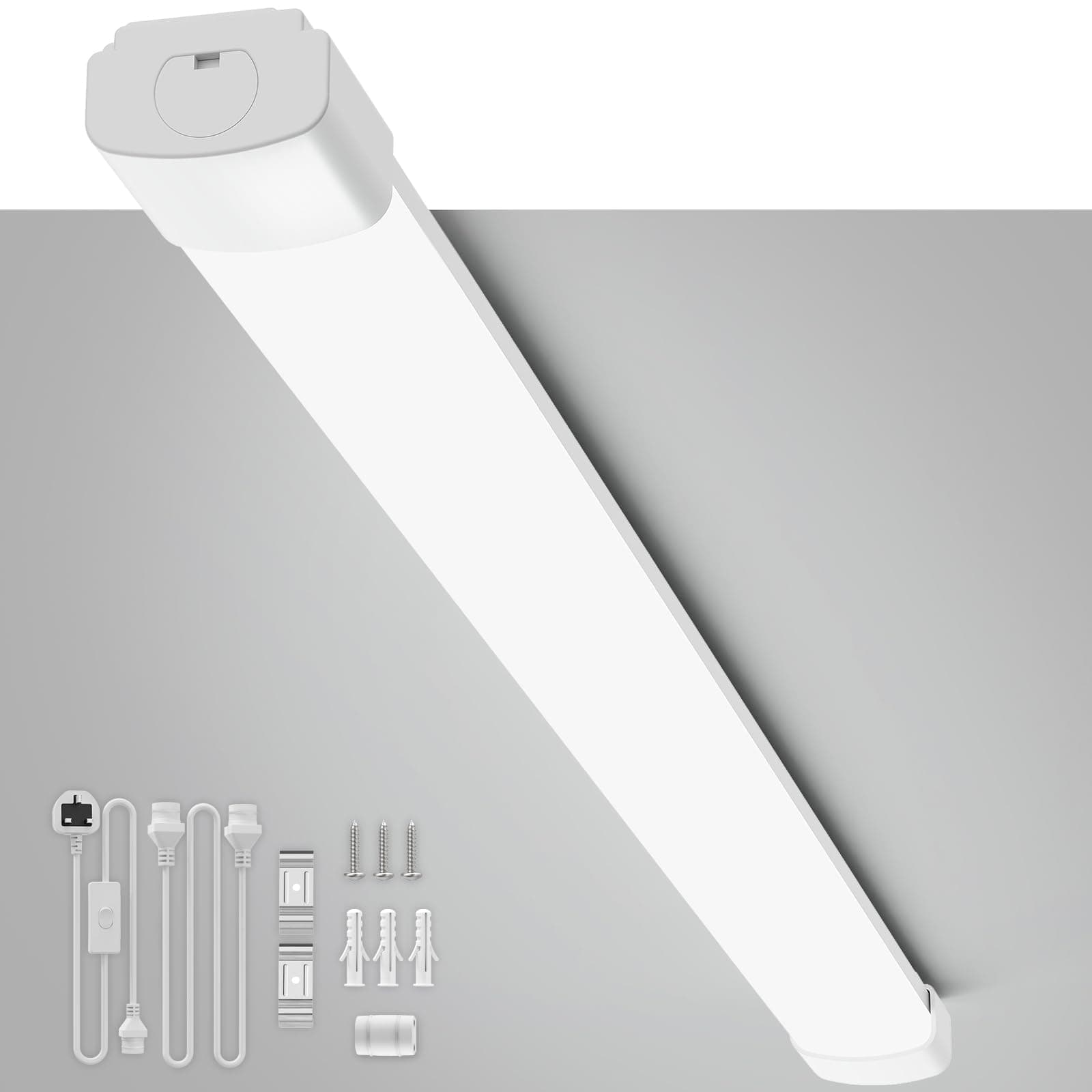 Plug in LED Batten Light 4ft 6500K Daylight 36W 4000LM, IP65 Waterproof, Linkable