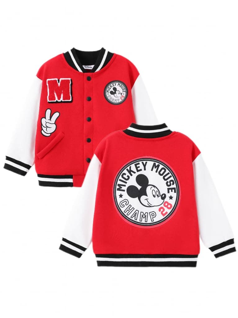 Disney Kids Fleece Bomber Jacket, Varsity Outerwear with Pockets, 2-10Y |