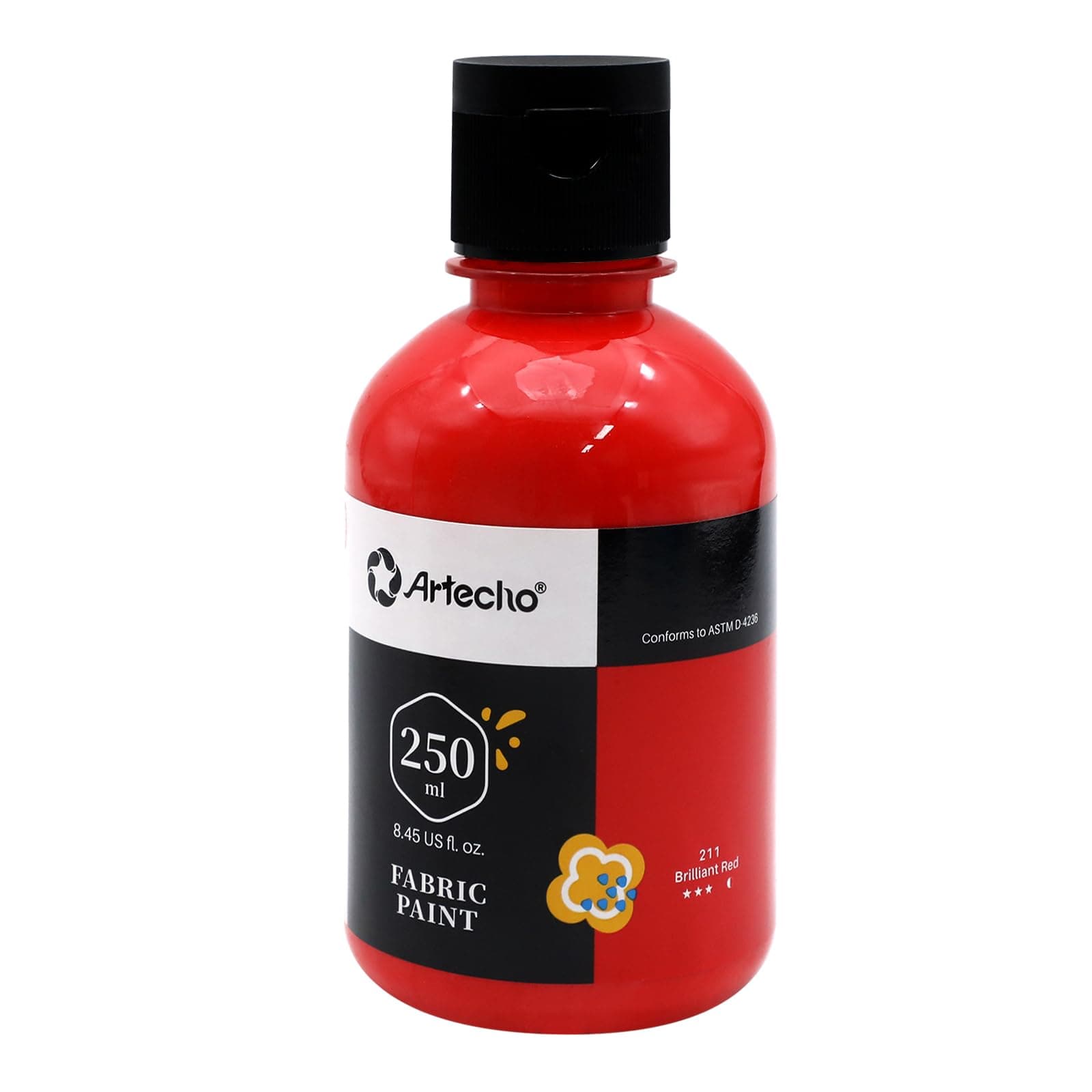 Artecho Red Fabric Paint, 250 ml / 8.45 oz Fabric Paint for Clothes Permanent, Furniture Upholstery