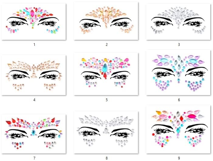 9 PCS Face Gems Adhesive Glitter Jewel Tattoo Sticker Festival Gems Rave Party Body Make Up Z9ZAKMIXA Multi-colored chez Amazon UK