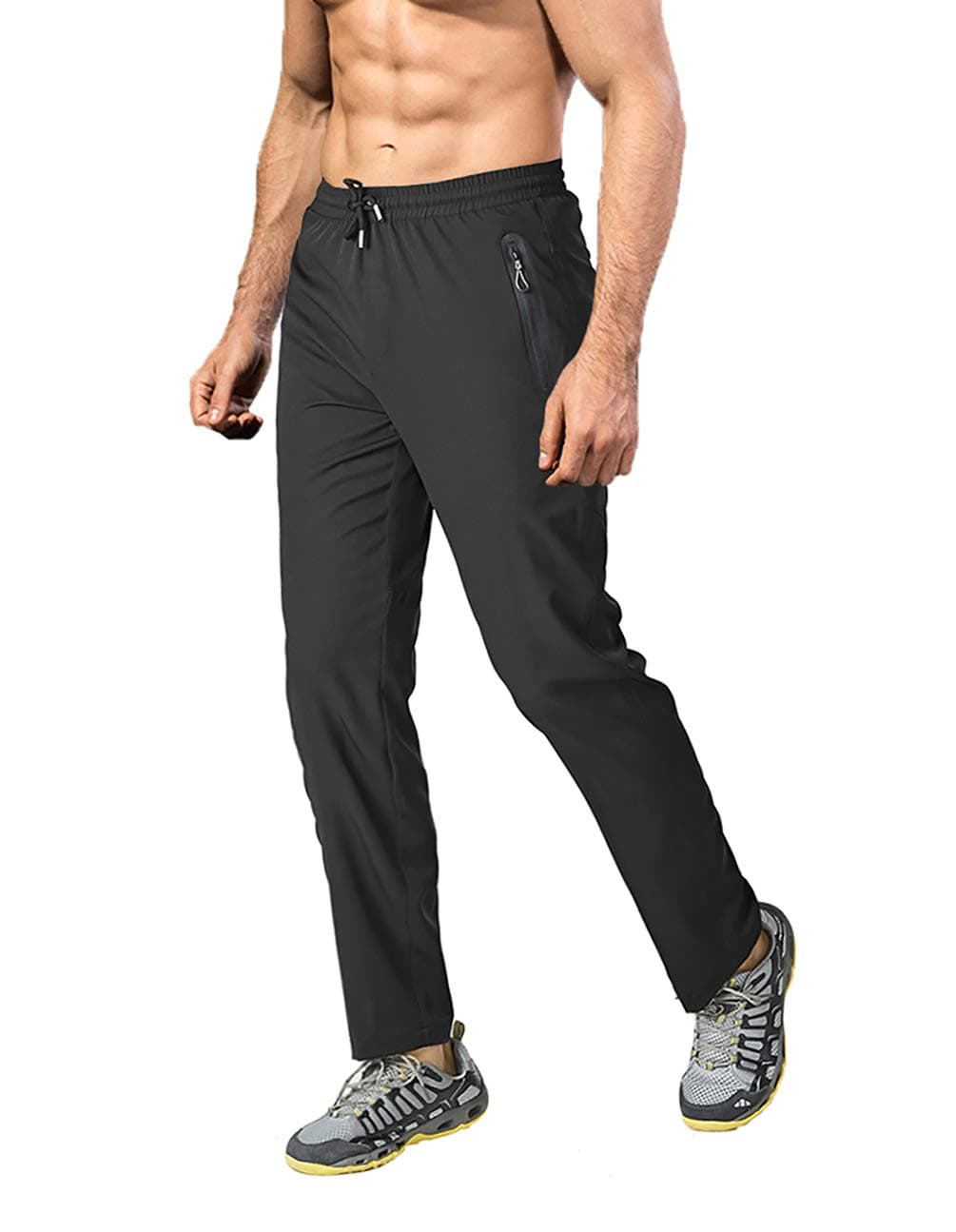 EKLENTSON Men's Trousers Lightweight Outdoor Hiking Walking Trousers Casual Quick Dry Stretch Jogger Running Training Pants Zip Pockets