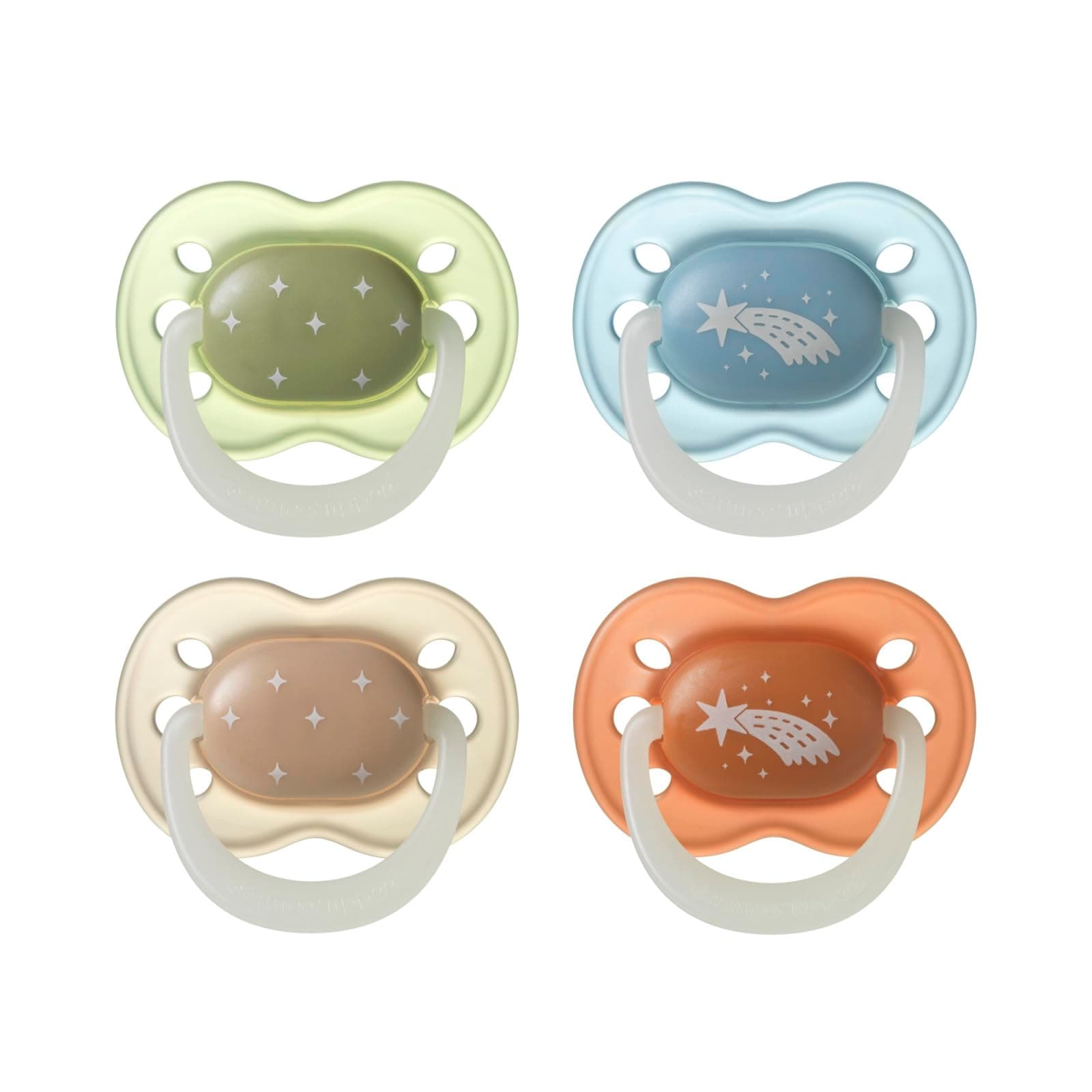 Tommee Tippee NightGlow Dummy Orthodontic 0-6m Pack of 4 | Twilight Tones, Ventilated Air Holes for Comfort, Steriliser Safe, 100% BPA Free