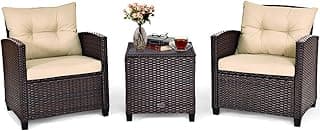 Tangkula Ensemble de meubles de patio 3 pièces, canapés d’extérieur en rotin en polyéthylène avec coussin lavable et plateau en verre... chez Amazon Canada