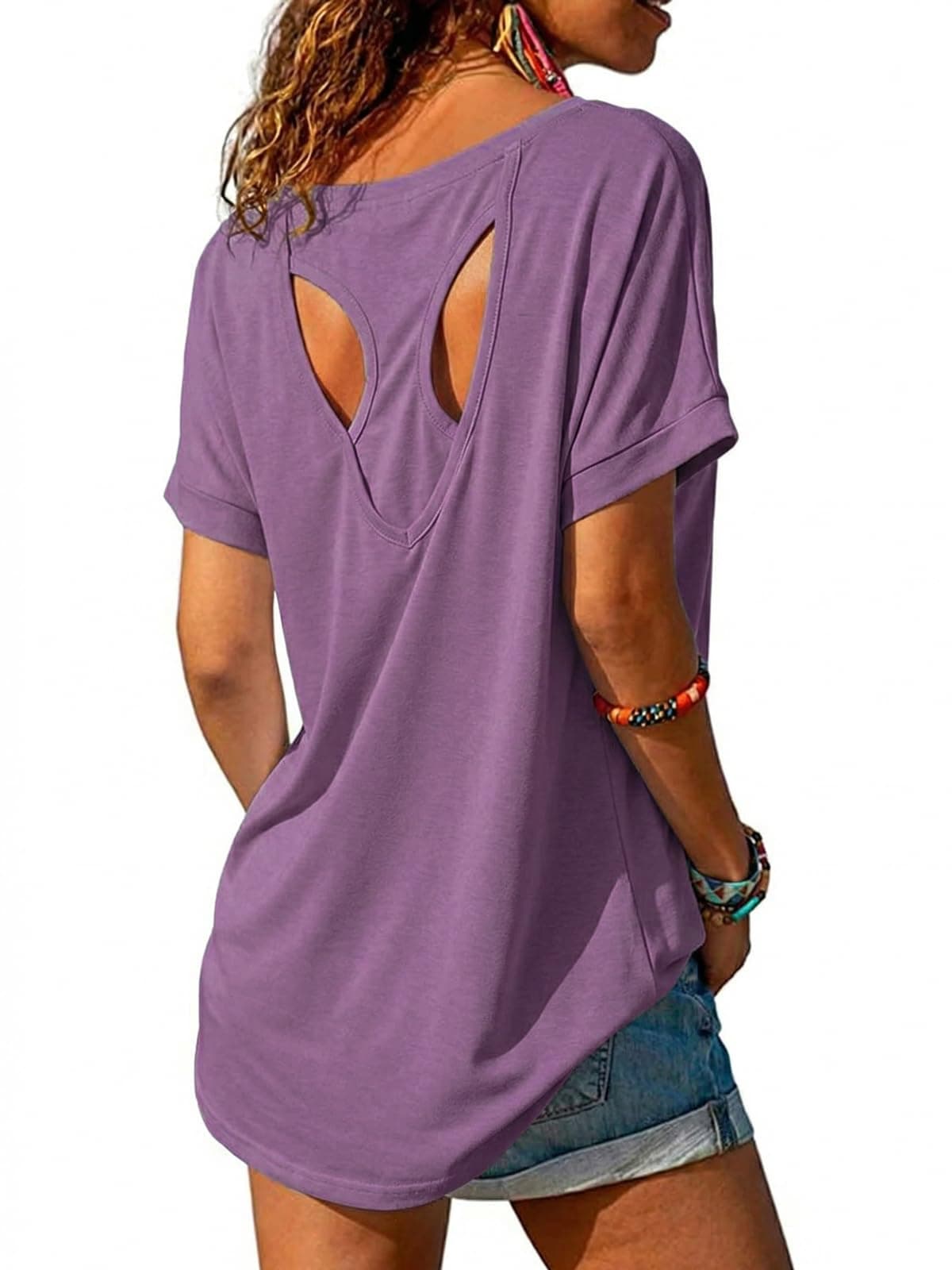 Fisoew Women's Sport T-Shirts Open Back Fitness Yoga Tee Tops | Short Sleeve, Loose Fit, Casual, Workout Gym Shirts, Gym Athlete Tops