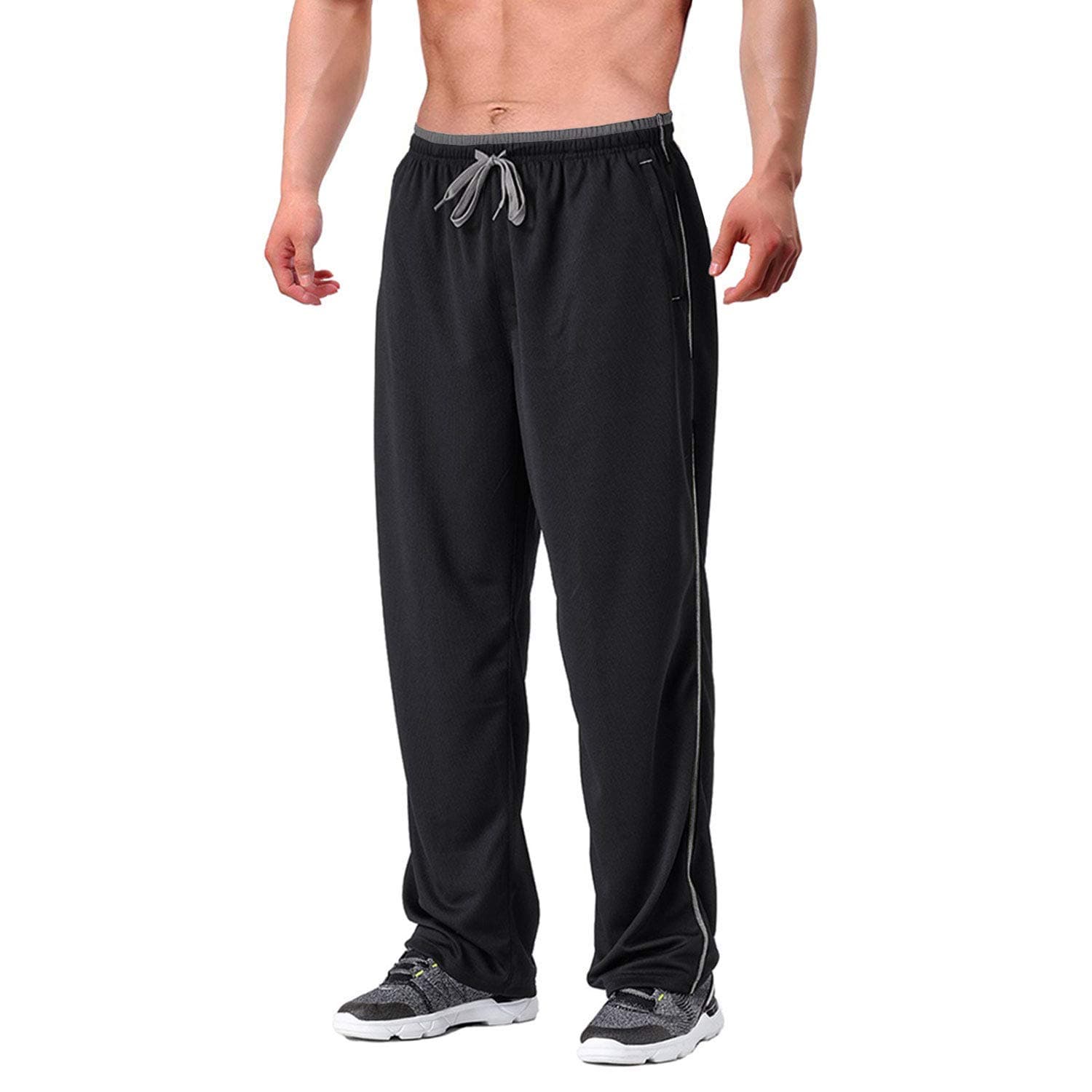EKLENTSON Men's Tracksuit Bottoms Mesh Jogging Sweat Pants with Zipper Pockets Open Bottom Athletic Pants Loose Fit