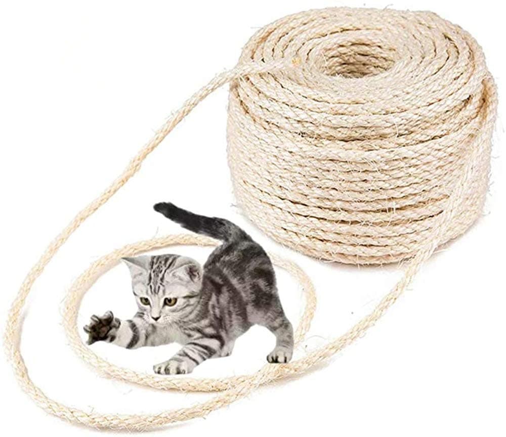 Parain Sisal Rope for Cat Scratcher 6mm (50m/164FT), Repair or Replace Cat Scratching Post,/tree/Tower/Accessories Rope