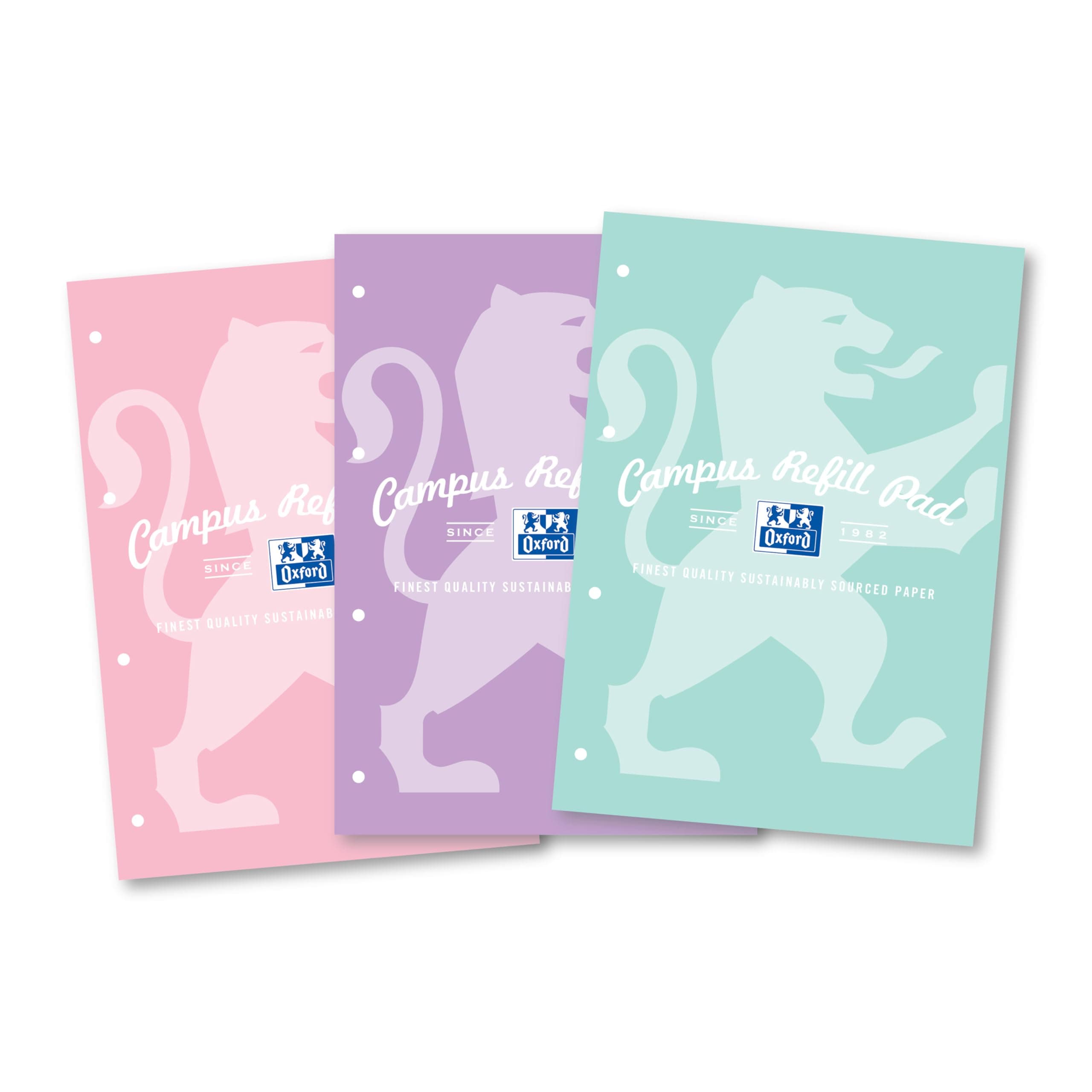 Oxford Campus Lined Paper A4 Refill Pad, 140 Pages, Pastel Colours, Pack of 3