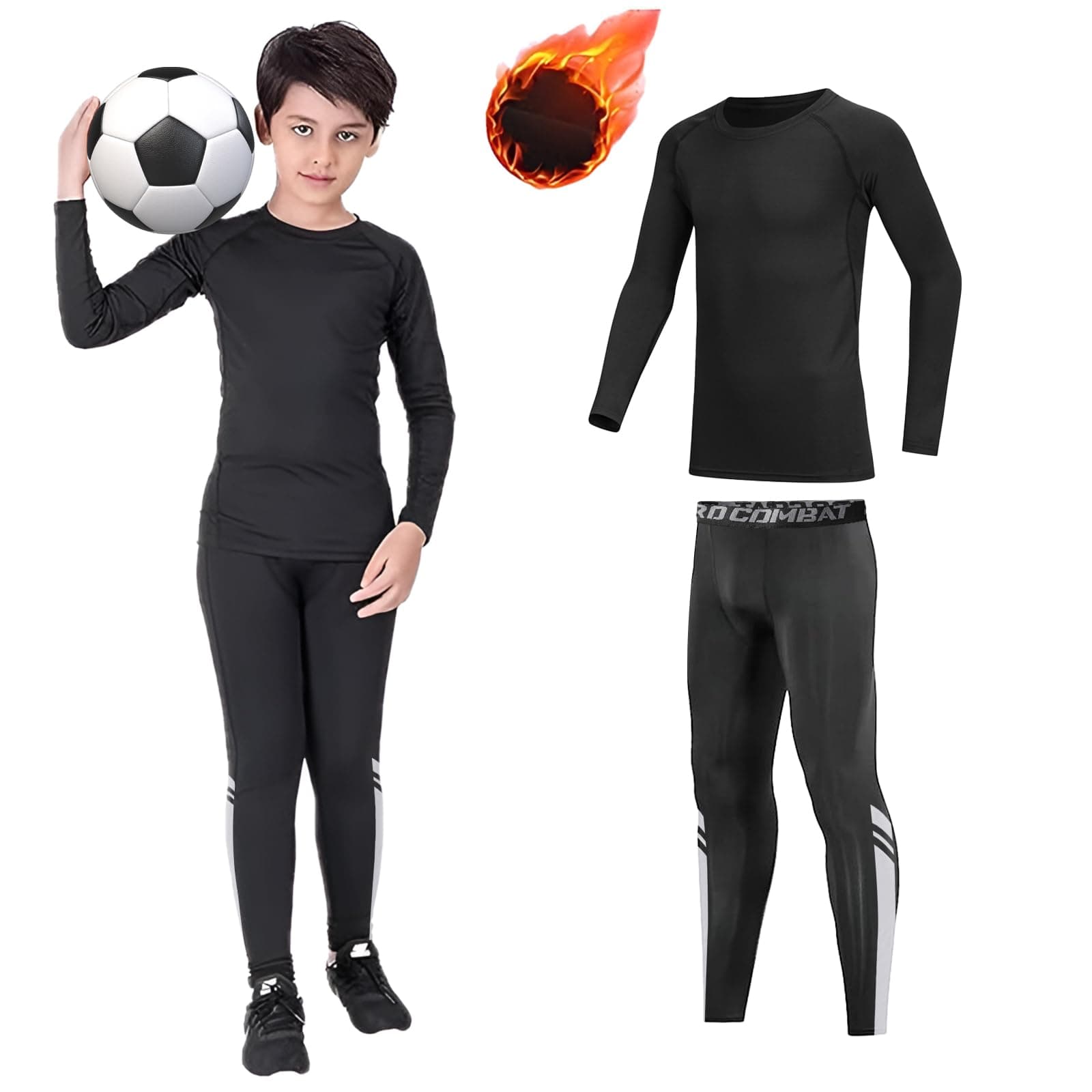 Startseite Kids Base Layer - Athletic Kids Thermal Long Sleeve Top and Leggings Compression Set for Sport Football Basketball Ski