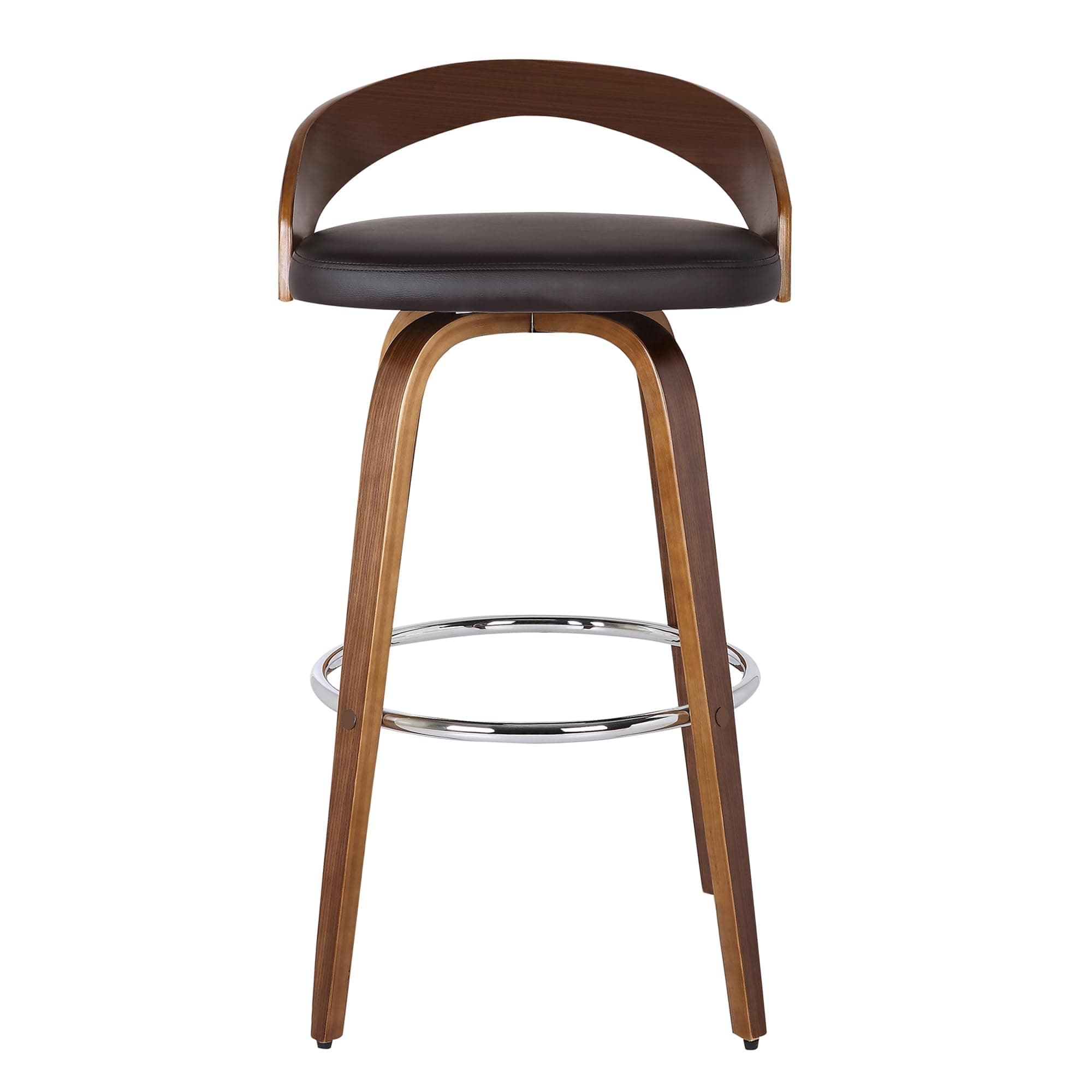 Armen Living Sonia 26" Seat Height Mid Century Modern Swivel Bar Stool for Kitchen Island Counter in Brown Faux Leather and Walnut Wood chez Amazon US
