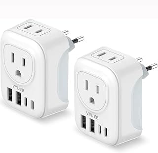 VYLEE 2 Pack European Travel Plug Adapter with USB C, Type C Europe Plug | 2 Outlet and 4 USB Ports(2 USB C), Type C Power Plug for... chez Amazon Canada
