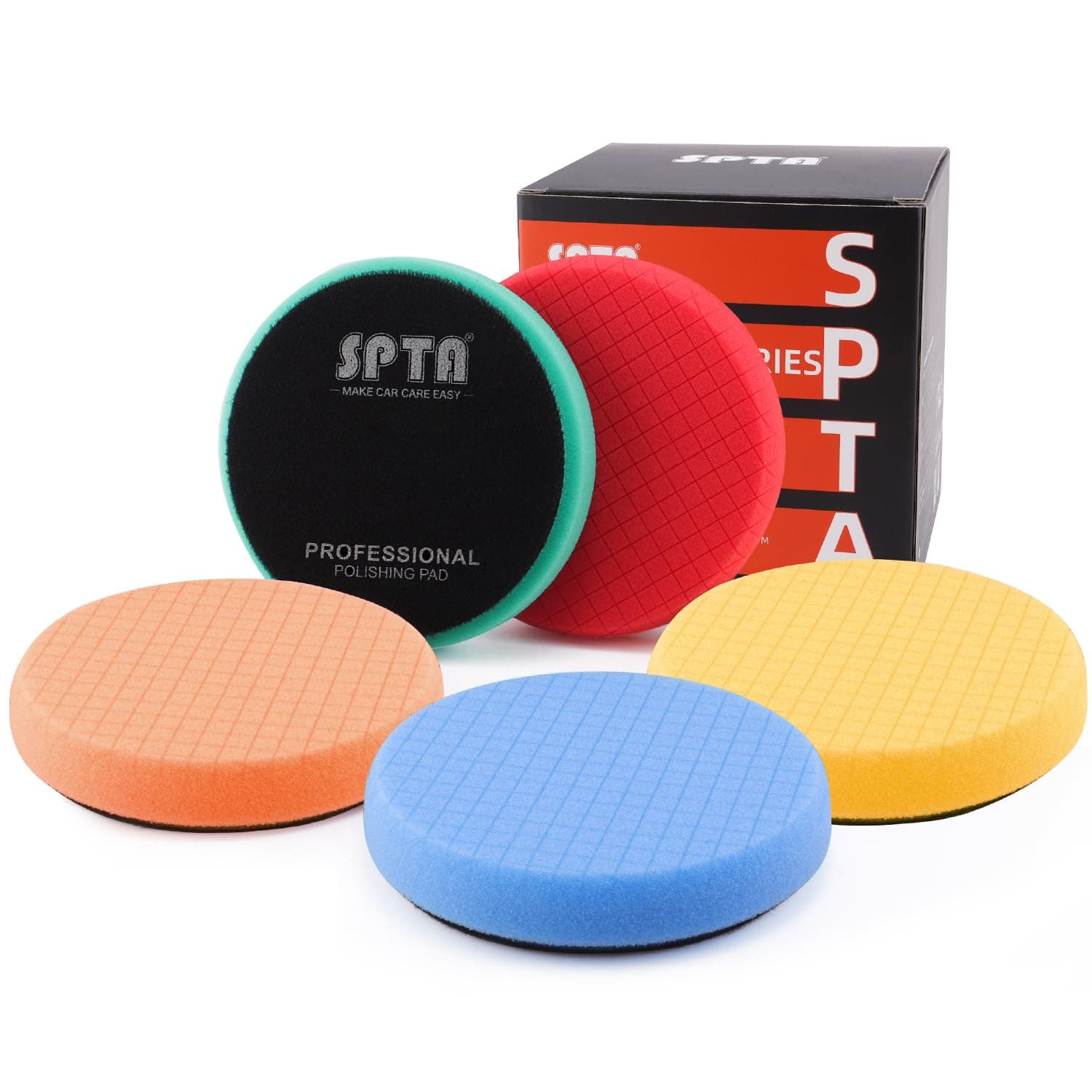 Buffing Polishing Pads, SPTA 5Pcs 5.5 Inch Face for 5 Inch 125mm Backing Plate Mix Cutting Force