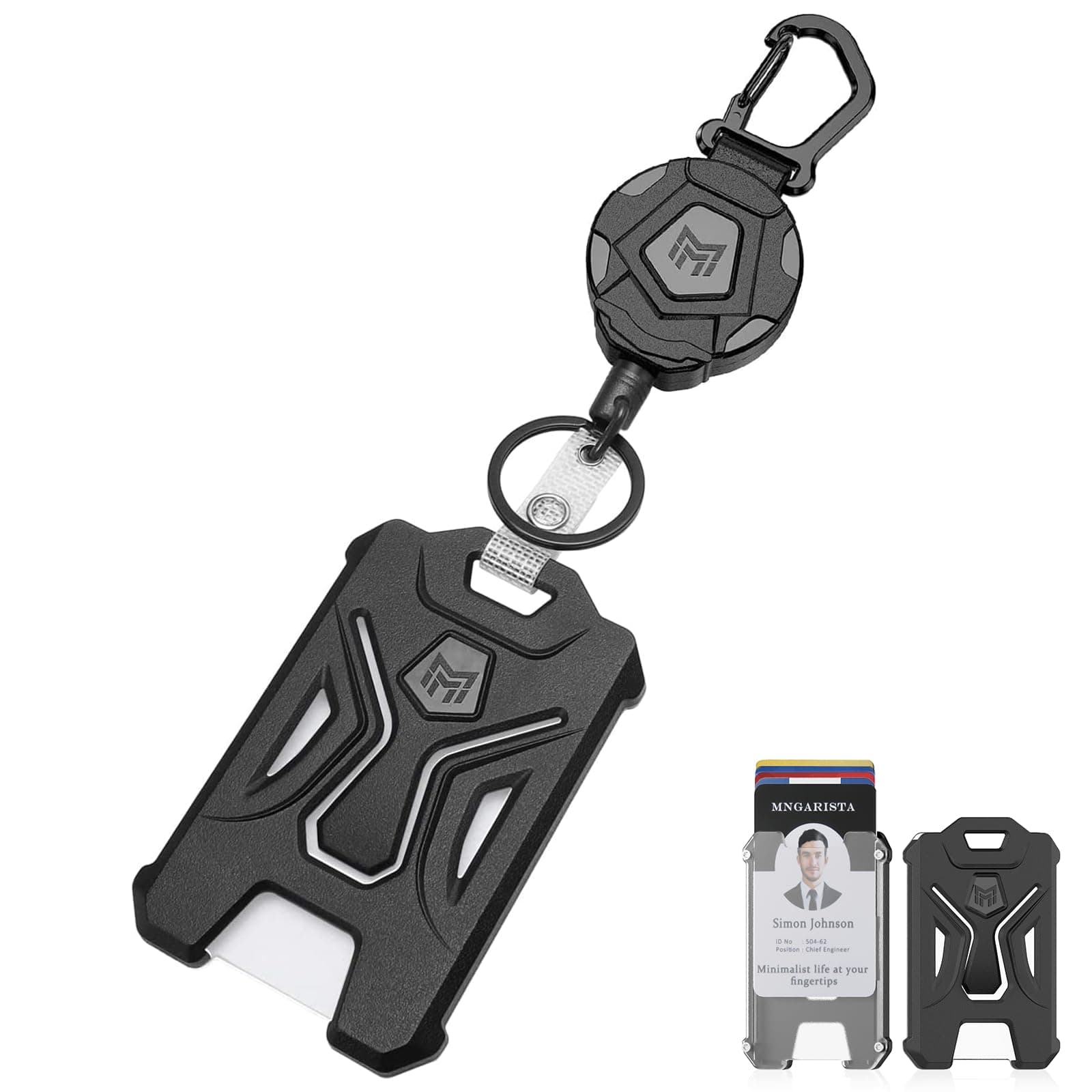 MNGARISTA Retractable Badge Holder,Heavy Duty Carabiner Clip Keychain Badge Reel,Tactical ID Card Key Holder with 31.5" Retractable, Black chez Amazon US