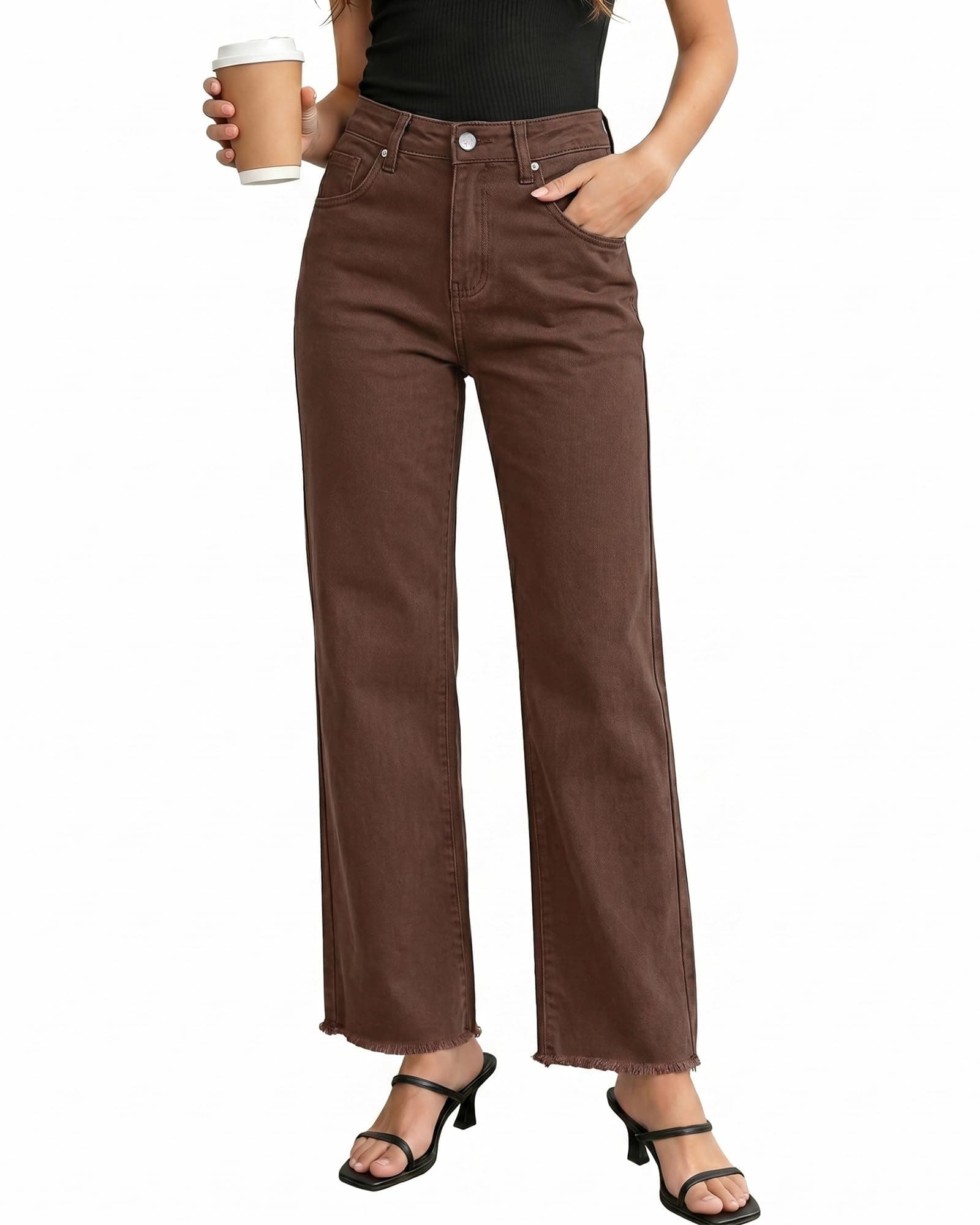 GRAPENT Straight Leg Jeans for Women High Waisted Stretchy Frayed Raw Hem Loose Denim Pants Casual Baggy Jean Trousers chez Amazon US