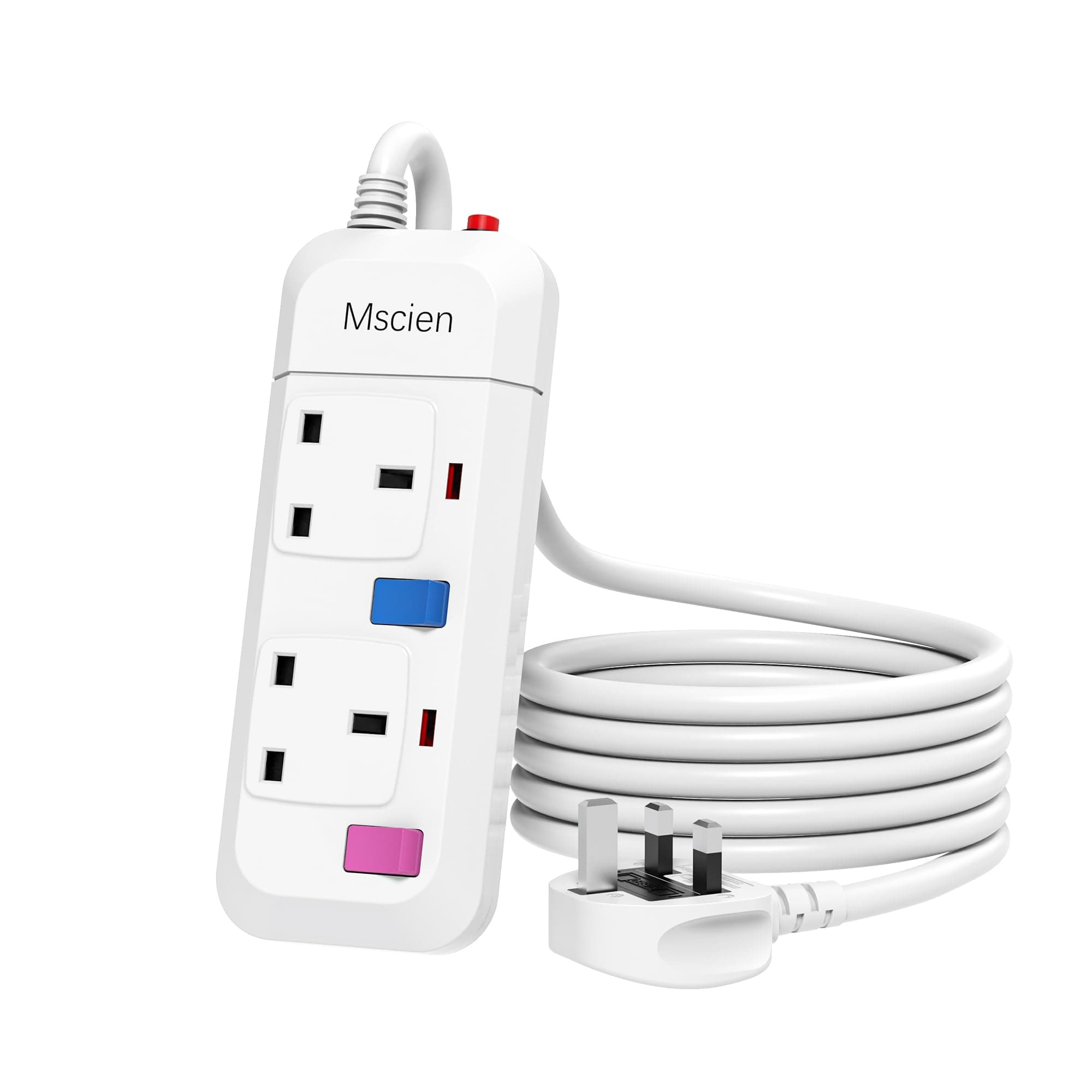 Mscien Extension Lead 2 Way Plug Sockets with Individual Switches Overload Protected Power Strip Wall Mountable 1.5M Extension Cable chez Amazon UK