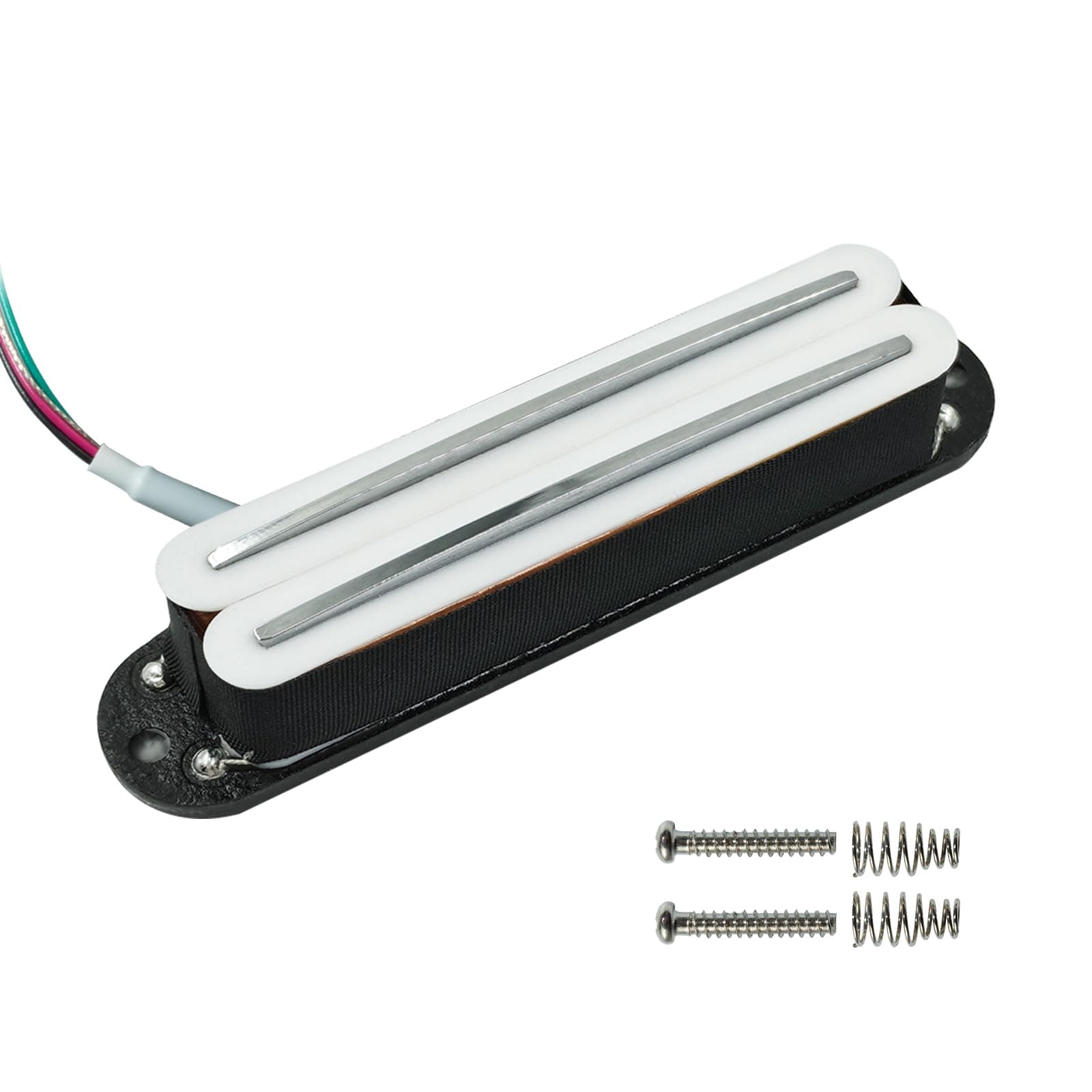 Phrilam Dual Single Coil Sized Humbucker Pickup 6.1K,White Body Chrome Rail | Alnico 5, Super Distortion for Strat Style Electric Guitar chez Amazon US