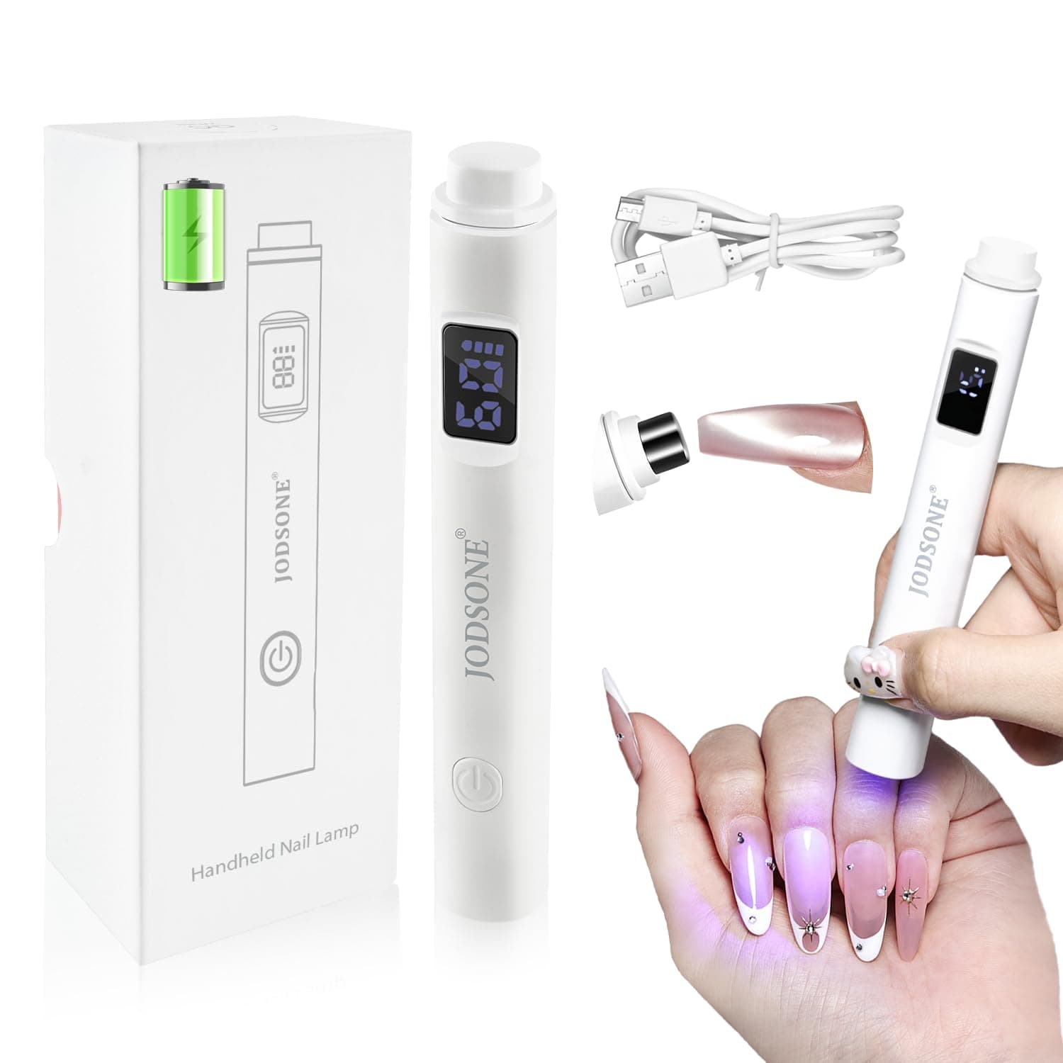 JODSONE Handheld Small U V Nail Lamp with Magnet LCD Display Rechargeable Portable Mini Nail Lamp for Home DIY Manicure White chez Amazon UK