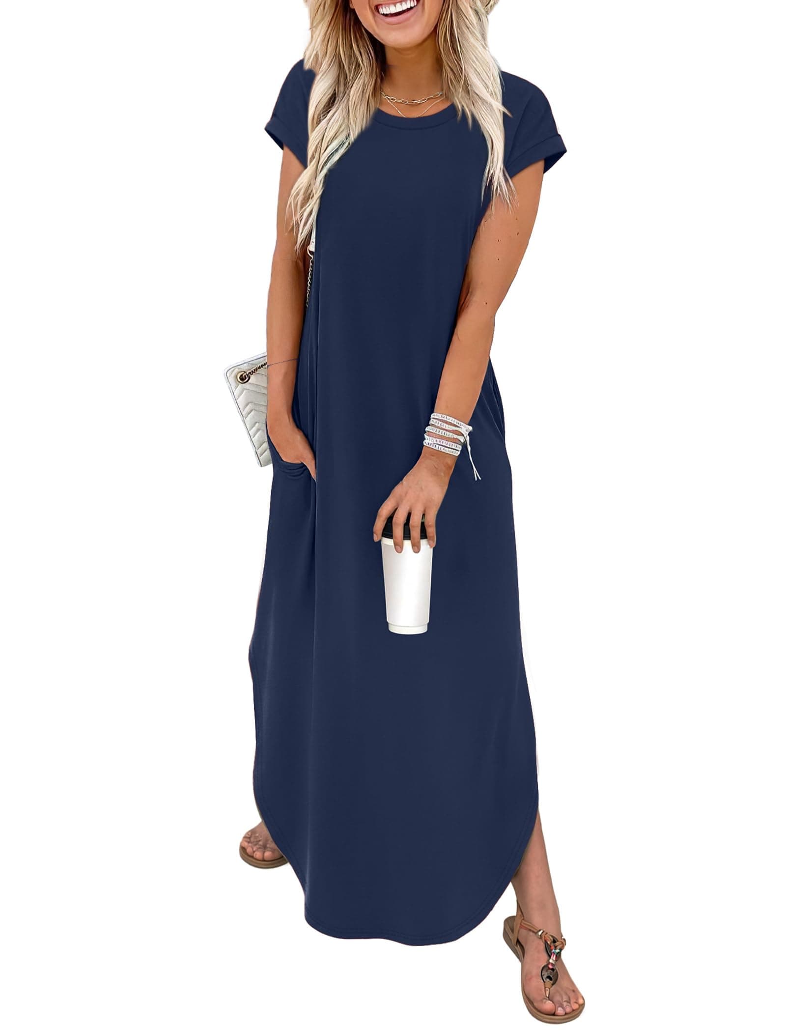 WIHOLL Summer Dresses Cap Sleeve Crewneck Maxi Long Casual Dress with Pockets Beach Vacation Sundresses 2026 Trendy chez Amazon US