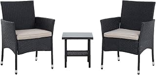 FDW Ensemble de meubles de terrasse en rotin 3 pièces Ensemble de chaises de patio en rotin pour conversation en plein air Ensemble de... chez Amazon Canada