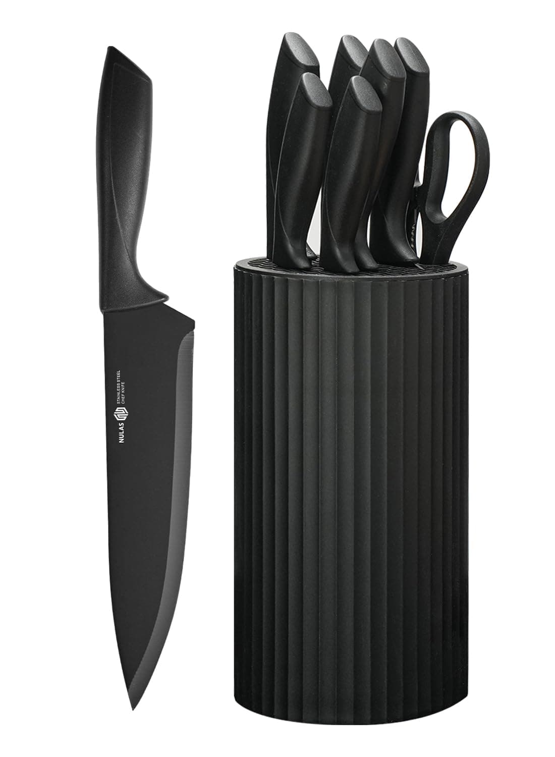 NULAS Knife Set, 8-Piece Kitchen Knife Set with Universal Block - Anti-Rust Chef Knives, Ergonomic Design, Dishwasher Safe (Black) chez Amazon US