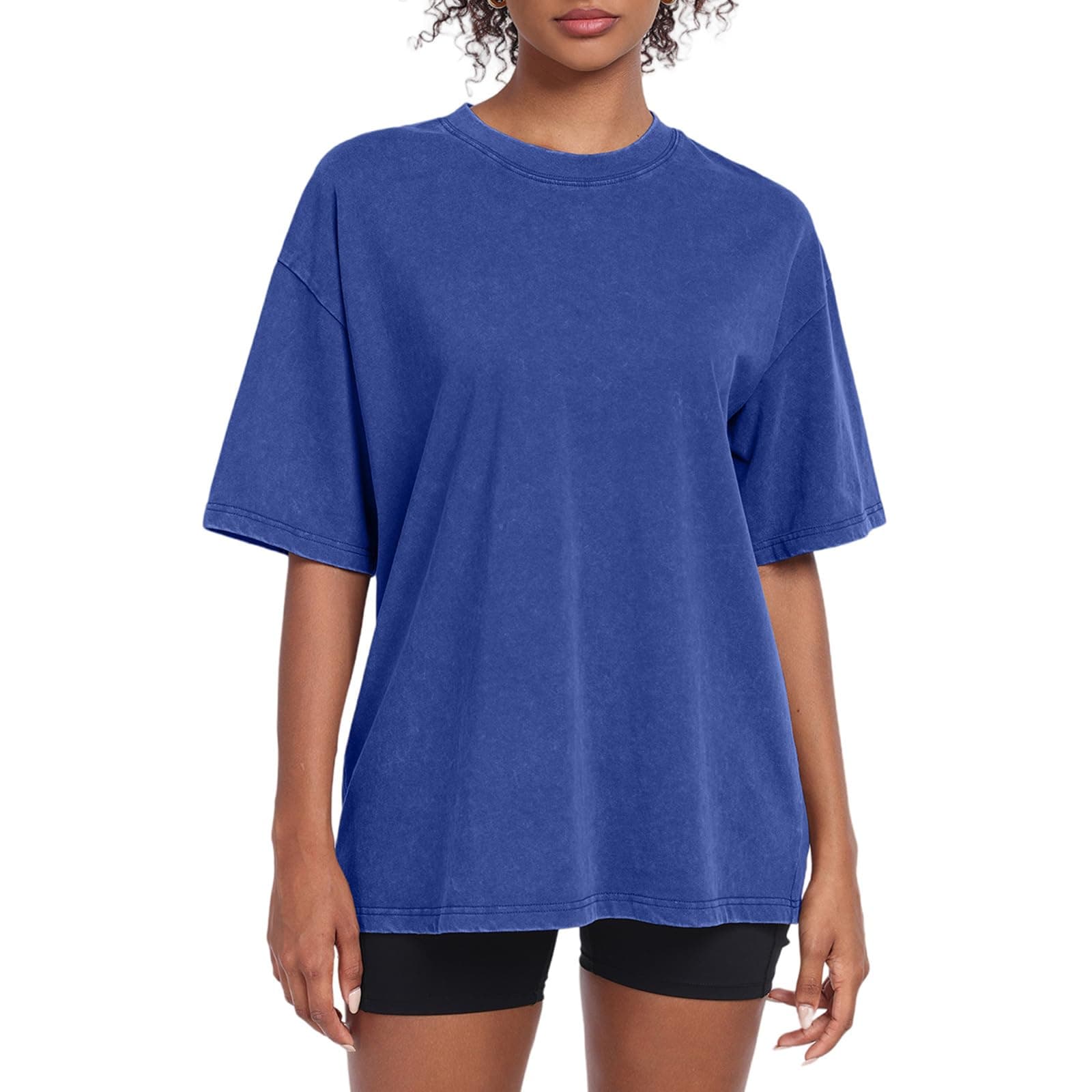 SnowElve Womens Washed Vintage Oversized T-Shirt Baggy Workout Tops Short Sleeve Cotton Tshirts Streetwear Boyfriend Tee