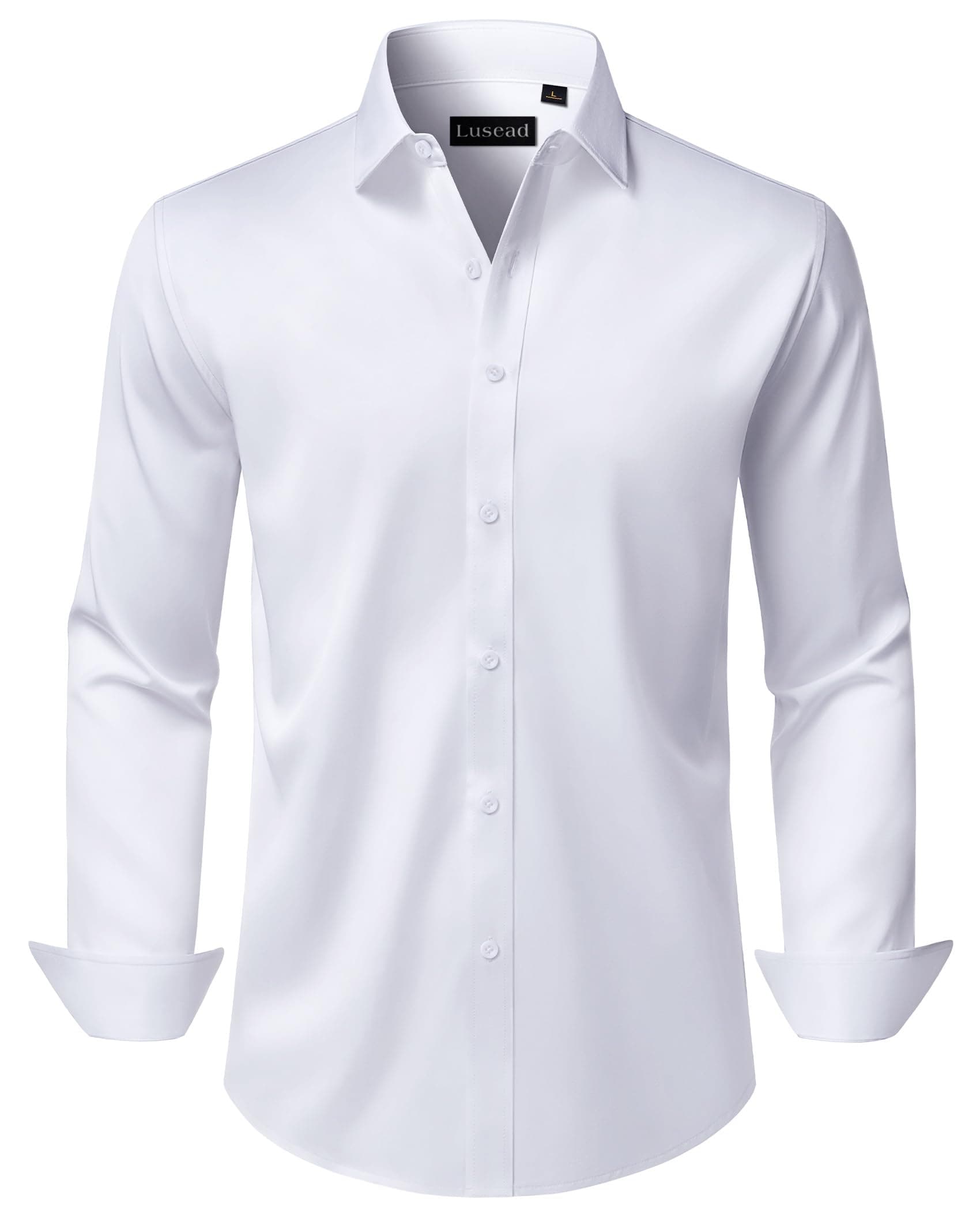 Lusead Men's Dress Shirts Long Sleeve Stretch Wrinkle Free Wedding Formal Business Button Down Shirt