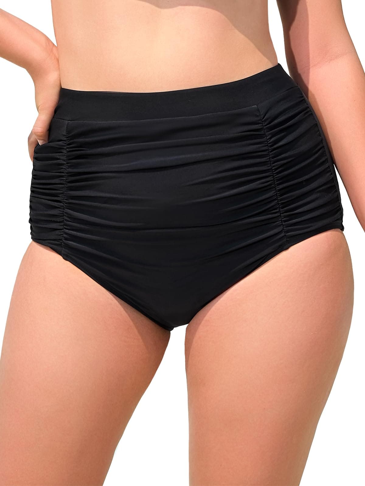 Ocean Blues Women's High Waisted Bikini Bottoms Tummy Control Swimwear Ruched Beach Briefs