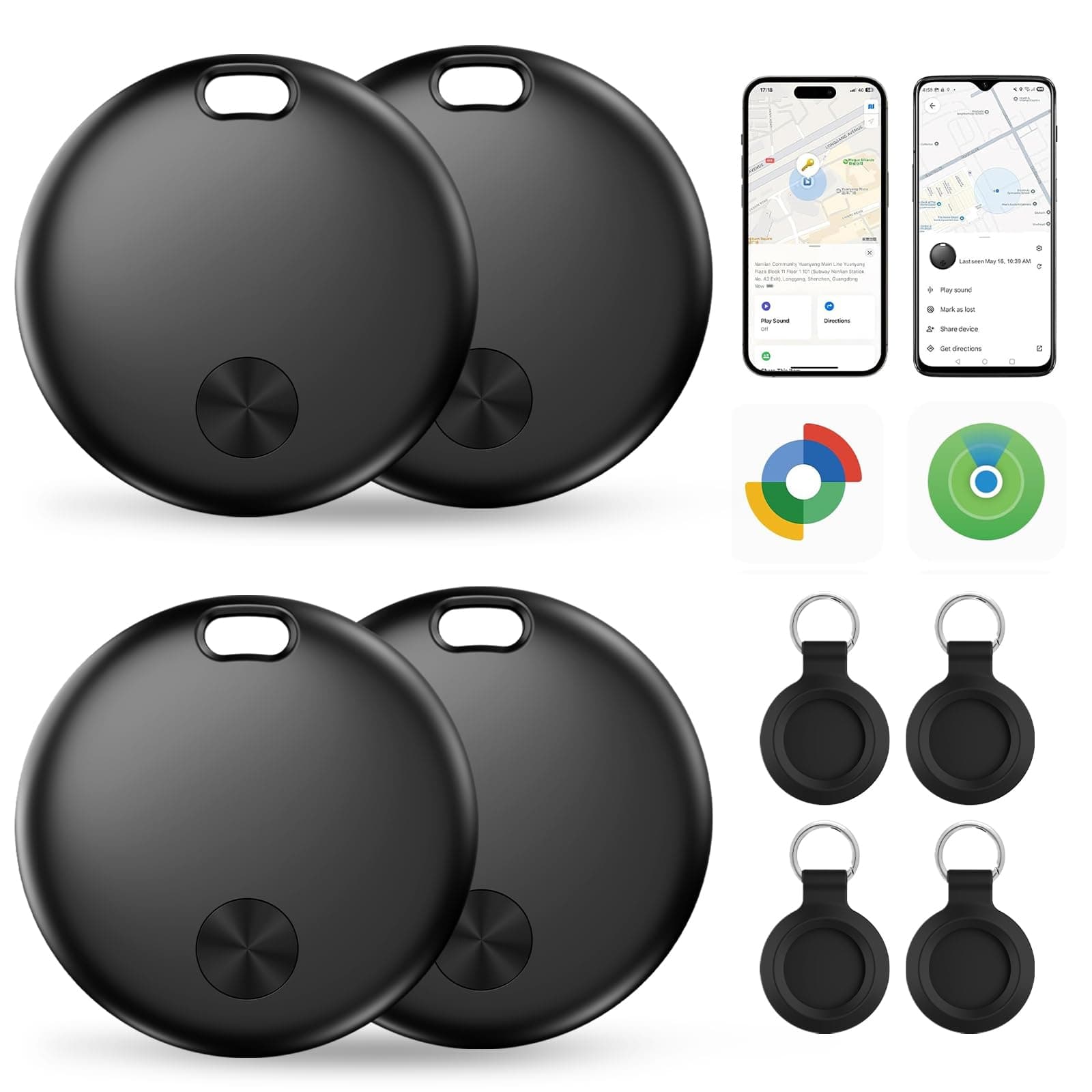 Hauibela Smart Tracker Tag Pro 4 Pack Dual-System for iOS & Android | Compatible with Apple Find My and Google Find Hub, Replaceable... chez Amazon UK