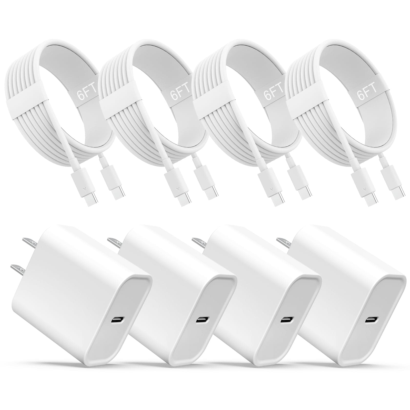 iPhone 17 16 15 Charger, USB C Charger, 4-Pack Fast Wall Charging, USB-C Chargers Block (4-Pack 6 ft Cable Included) for chez Amazon US
