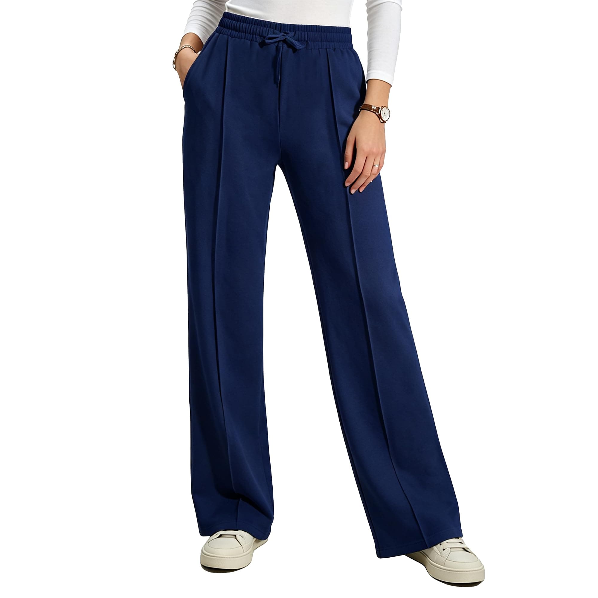 Women Wide Leg Sweatpants Baggy Palazzo Yoga Pants French Terry Lounge Pants with Pockets