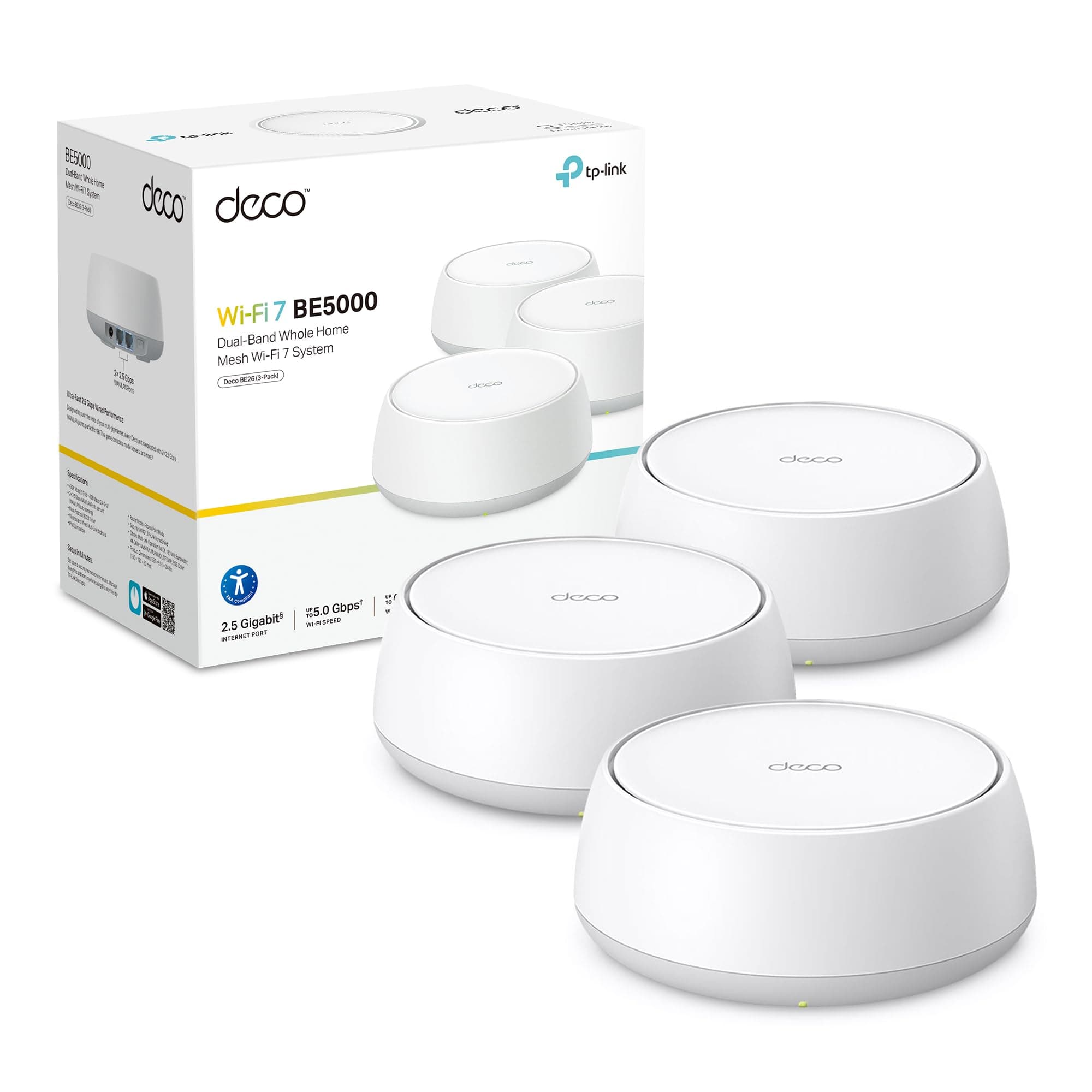 NEW TP-Link Deco BE26(3-pack) BE5000 Whole Home Mesh WiFi 7 System | 2.5Gbps Ports, AI-Roaming WiFi Extender Booster, WiFi Router,... chez Amazon UK