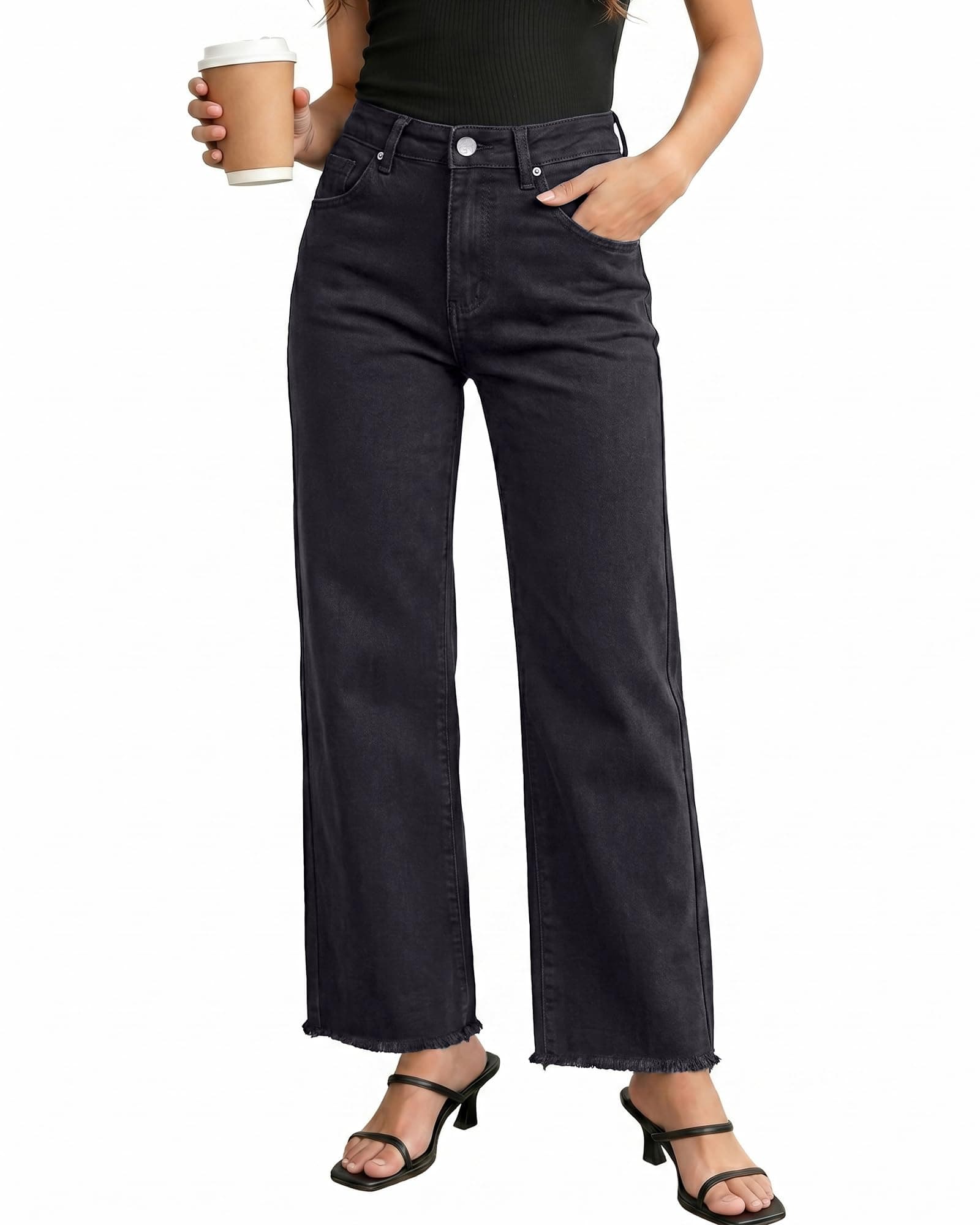 GRAPENT Straight Leg Jeans for Women High Waisted Stretchy Frayed Raw Hem Loose Denim Pants Casual Baggy Jean Trousers chez Amazon US