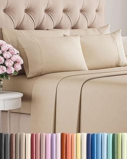 Queen 6 Piece Parure de draps de lit - Comfy, Breathable & Cooling Sheets - Cream | Ultra-Soft Hotel Luxury Bedding Set... chez Amazon Canada