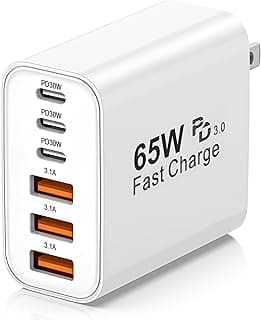 USB C Charger Block,65W 6-Port Multi Device Fast Charger PD QC Wall Adapter | GaN Technology Reduces Heat, All-in-One Multi-Device... chez Amazon Canada