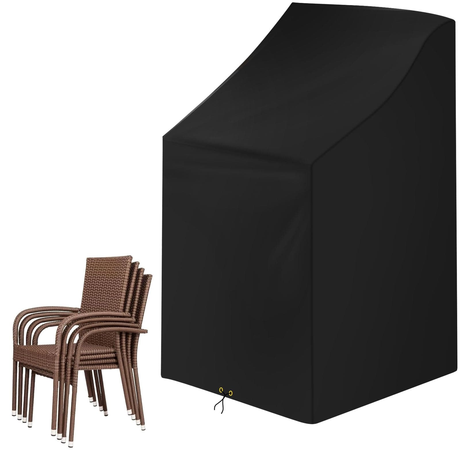 Funshot Garden Stacking Chair Covers Waterproof for Stackable Chairs, Windproof (Black-420D, 68x96x110/150cm)
