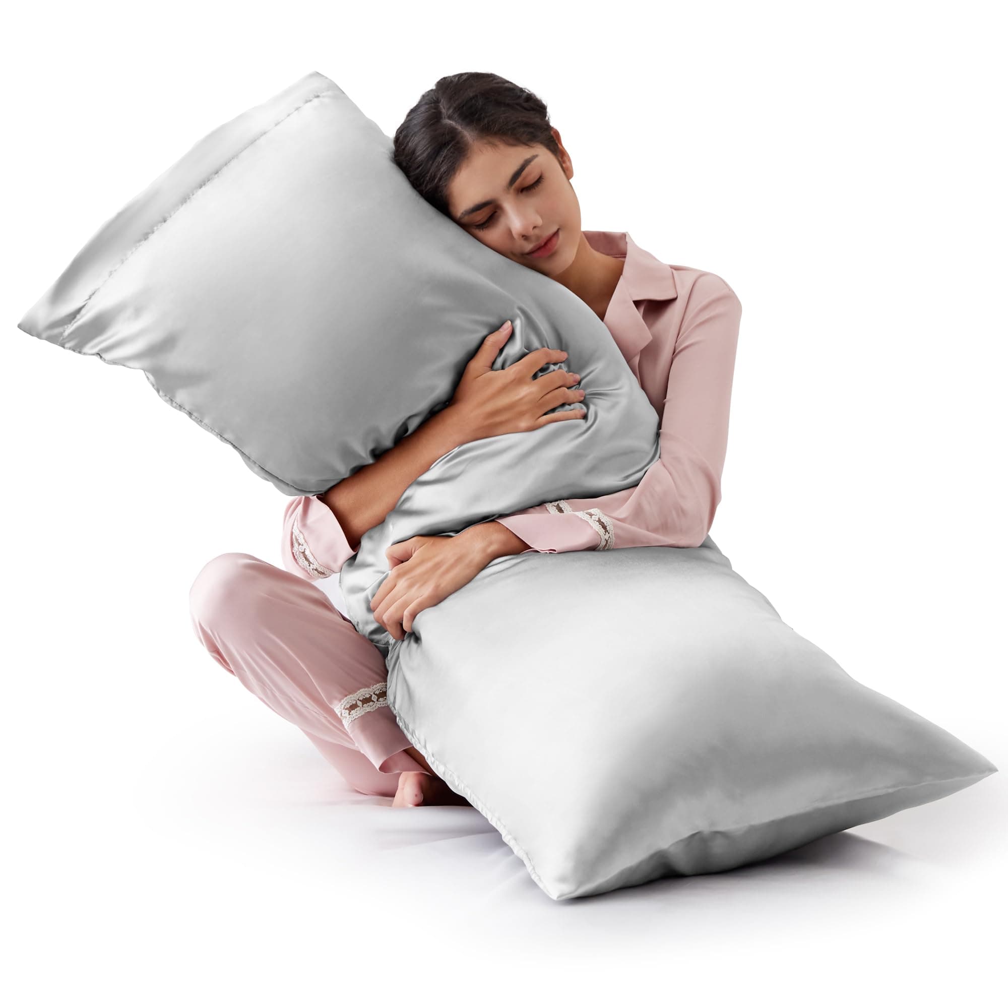 Love's cabin Body Pillow Cover, 20x54 inches Light Grey Soft Satin Body Pillow case with Envelope Closure, Silky Slip Cooling Body Pillow Pi