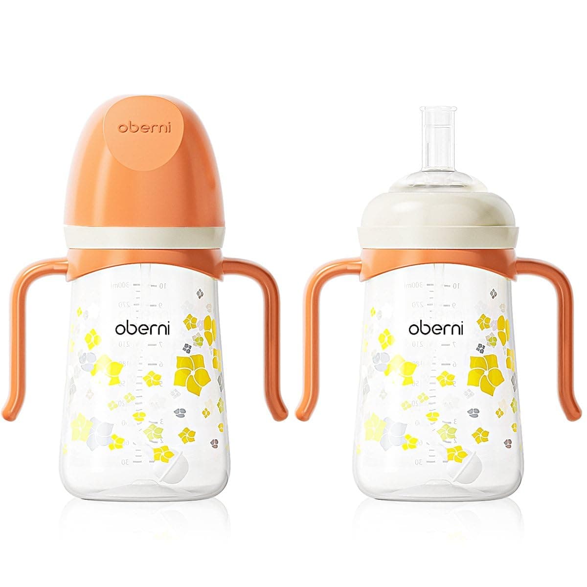 Oberni Toddler Sippy Cup, Weighted Straw Baby Drinking Water Bottle with Valved Spout for 6+ Months, 300ml/Orange/2Pack chez Amazon UK