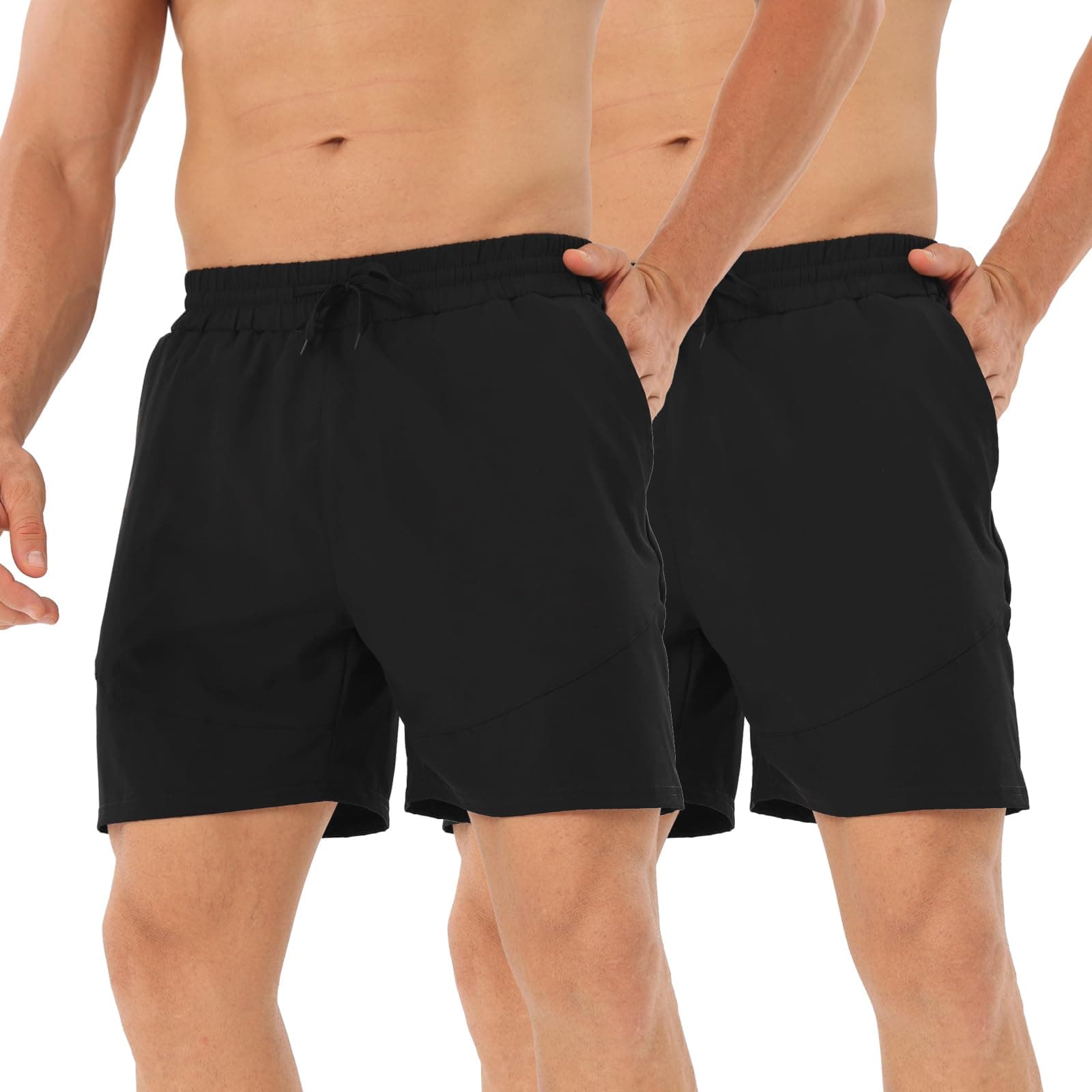 HOPLYNN Men's 2 Pack Running Shorts Lightweight Breathable Sports Gym Training Shorts with Drawstring and Zippered Pockets chez Amazon UK