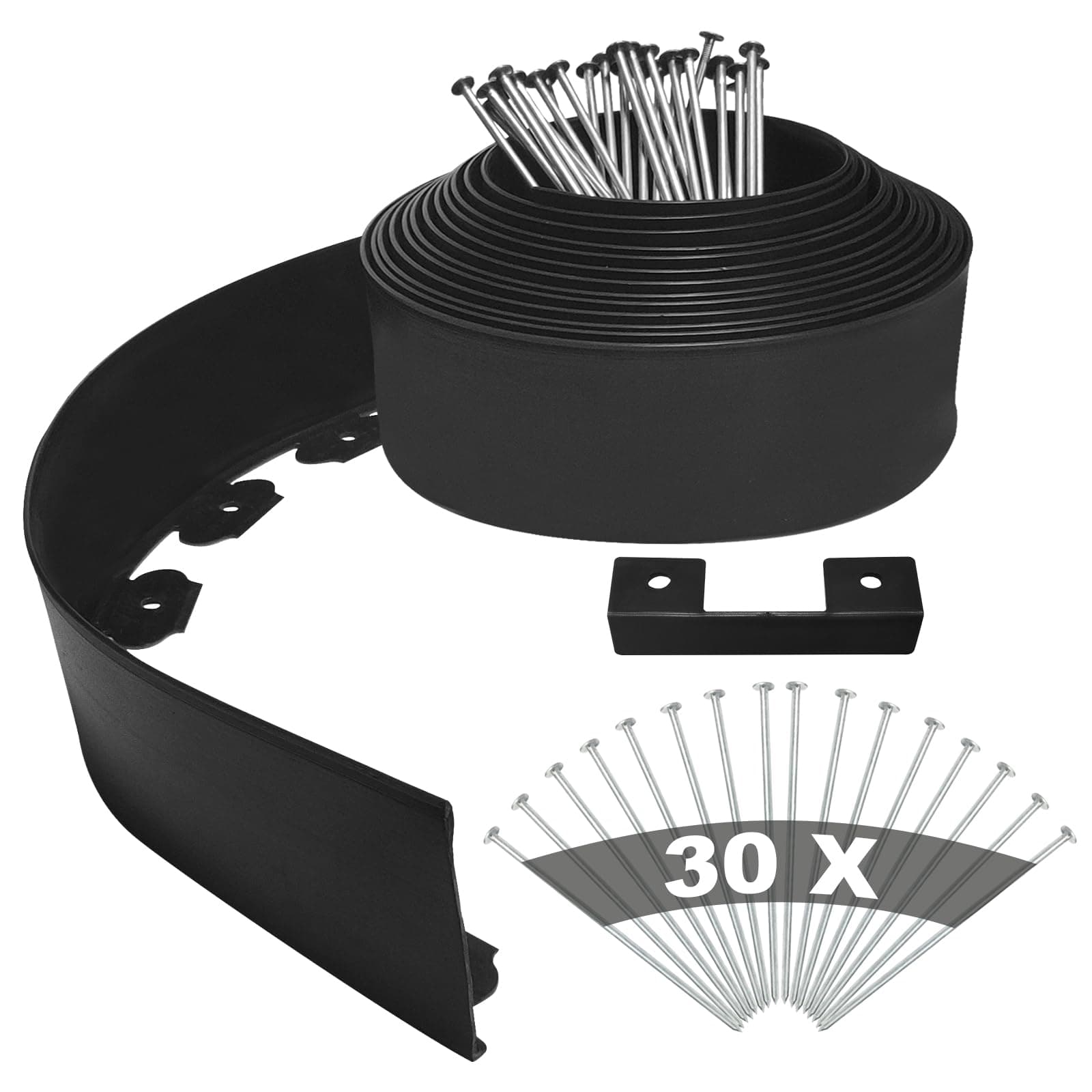 YEEBECA Plastic Lawn Edging 10cm x 10m, 30 Steel Anchors | Flexible Garden Border Roll, Easy to Shape for Lawns and Flower Beds, 3mm Thick