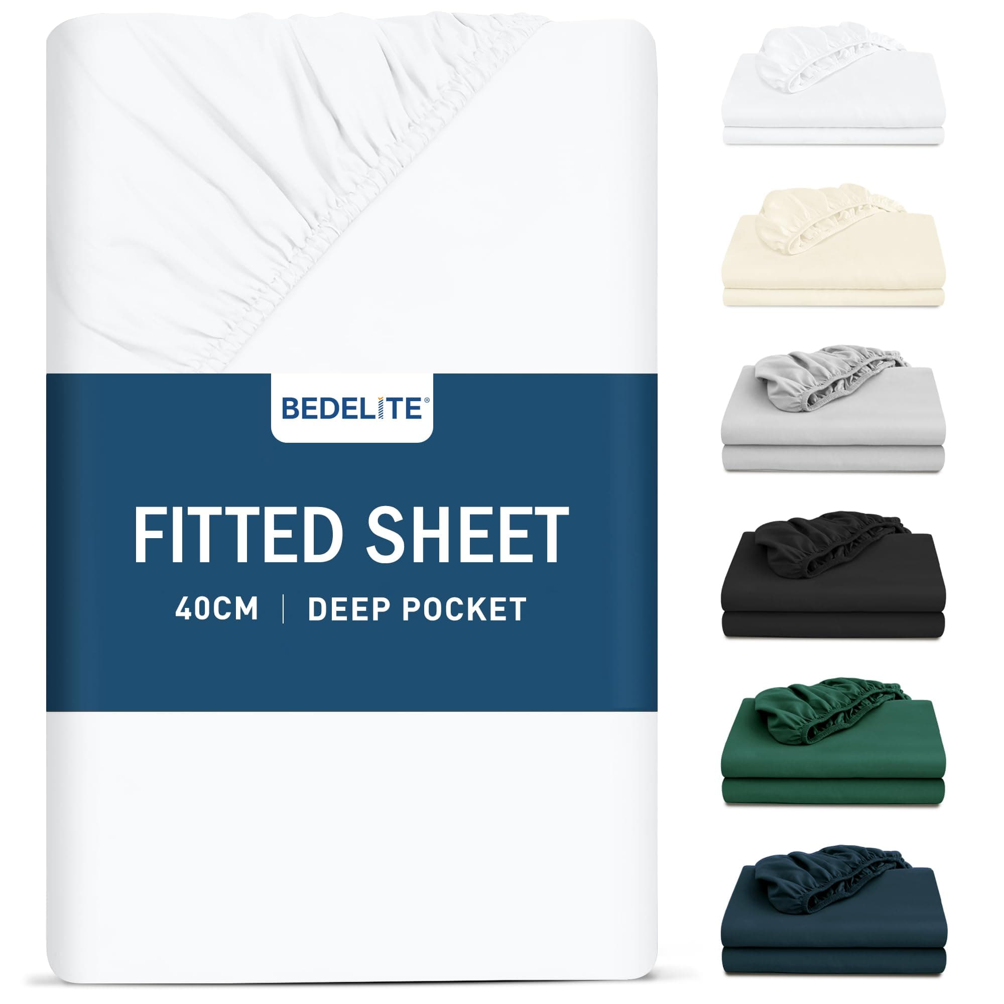 BEDELITE King Fitted Sheet, White, 150x200cm | Extra Deep Pocket 16 inch (40 cm), Soft Brushed Microfibre, Universal Basic Bottom Sheet chez Amazon UK