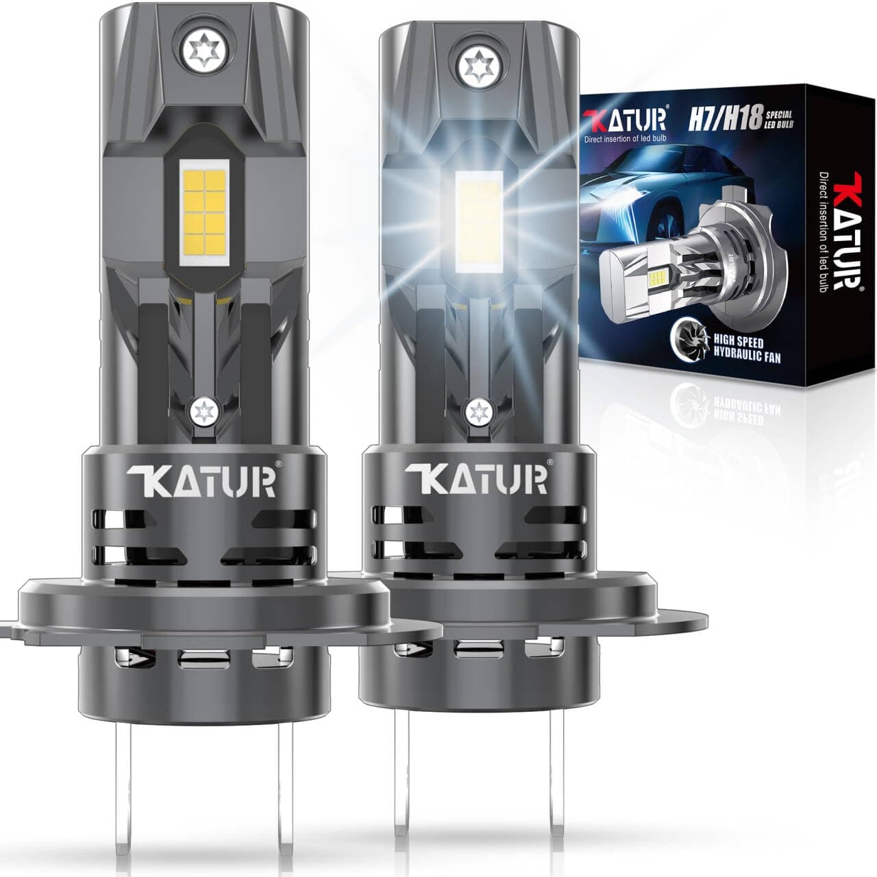 KATUR H7 LED Headlight Bulbs 30000LM, Upgraded 6000K Xenon White Wireless H7 H18 LED Bulb Mini Size Plug and Play, Pack of 2 chez Amazon UK