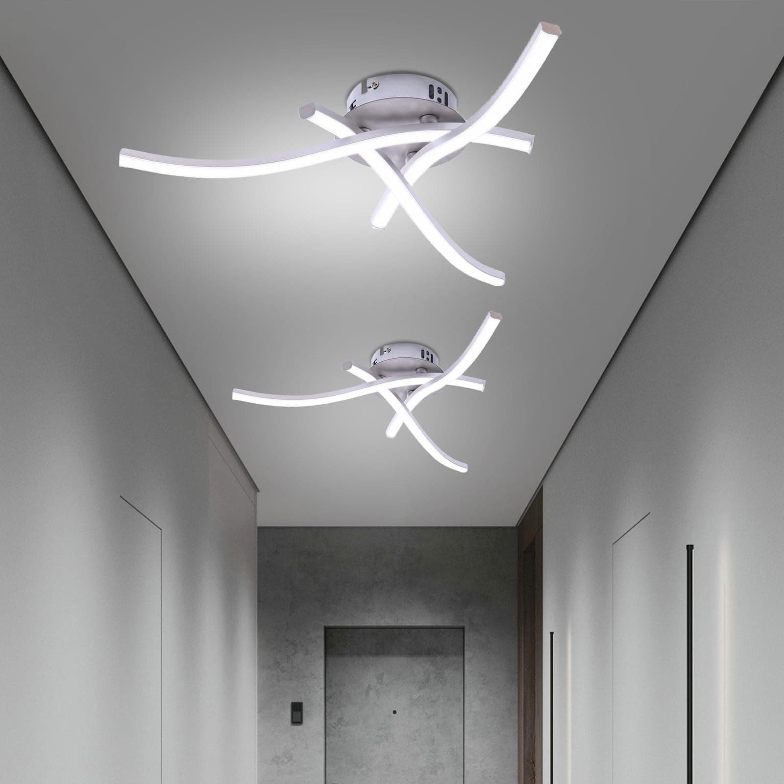 LED Ceiling Lights - 2PCS Elegant Curved Design Ceiling Light,21W Cool White Light 6000K 3 Built-in