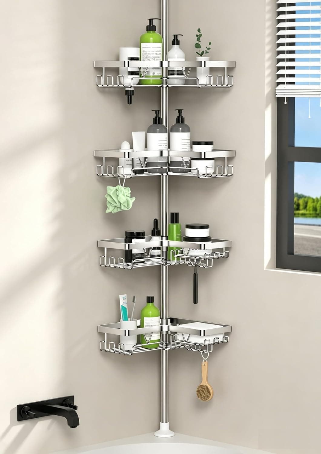 KEGII Shower Caddy - Telescopic Shower Storage Corner Bathroom Caddy, Adjustable No Drilling Shower Shelf With 4 Baskets, Silver chez Amazon UK
