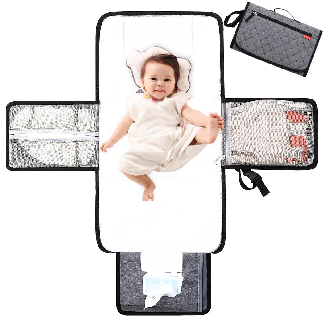Lekebaby Portable Nappy Changing Mat Travel Baby Change Mat | with Wipe-Pocket and Head Cushion, Diamond Quilting Grey chez Amazon UK