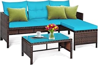 DORTALA Ensemble de meubles de patio en osier 3 pièces, canapé sectionnel d'extérieur en forme de L avec causeuse, salon et table... chez Amazon Canada
