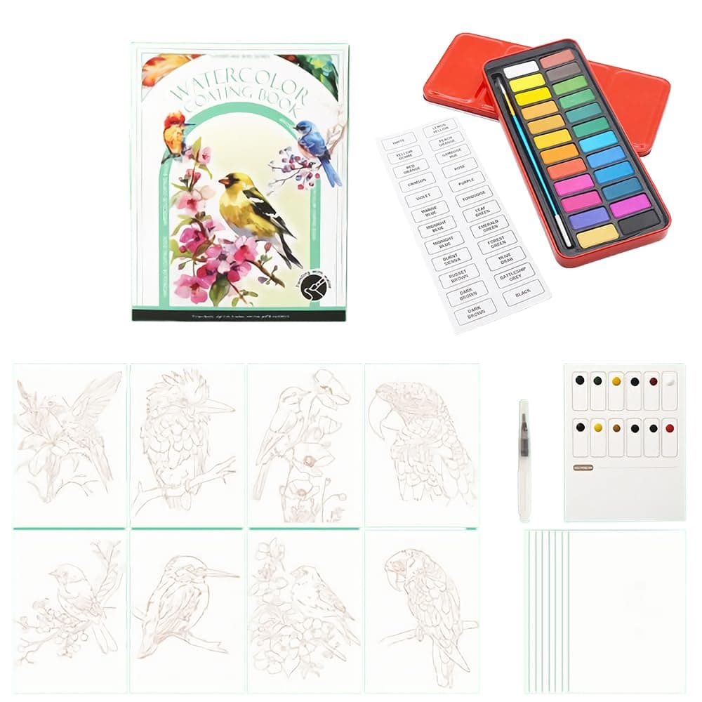 RGBMIX Watercolor Coloring Book for Adults Stress Relief Foldable Painting Pad with 24-Color Paint (Flower and Bird) chez Amazon US