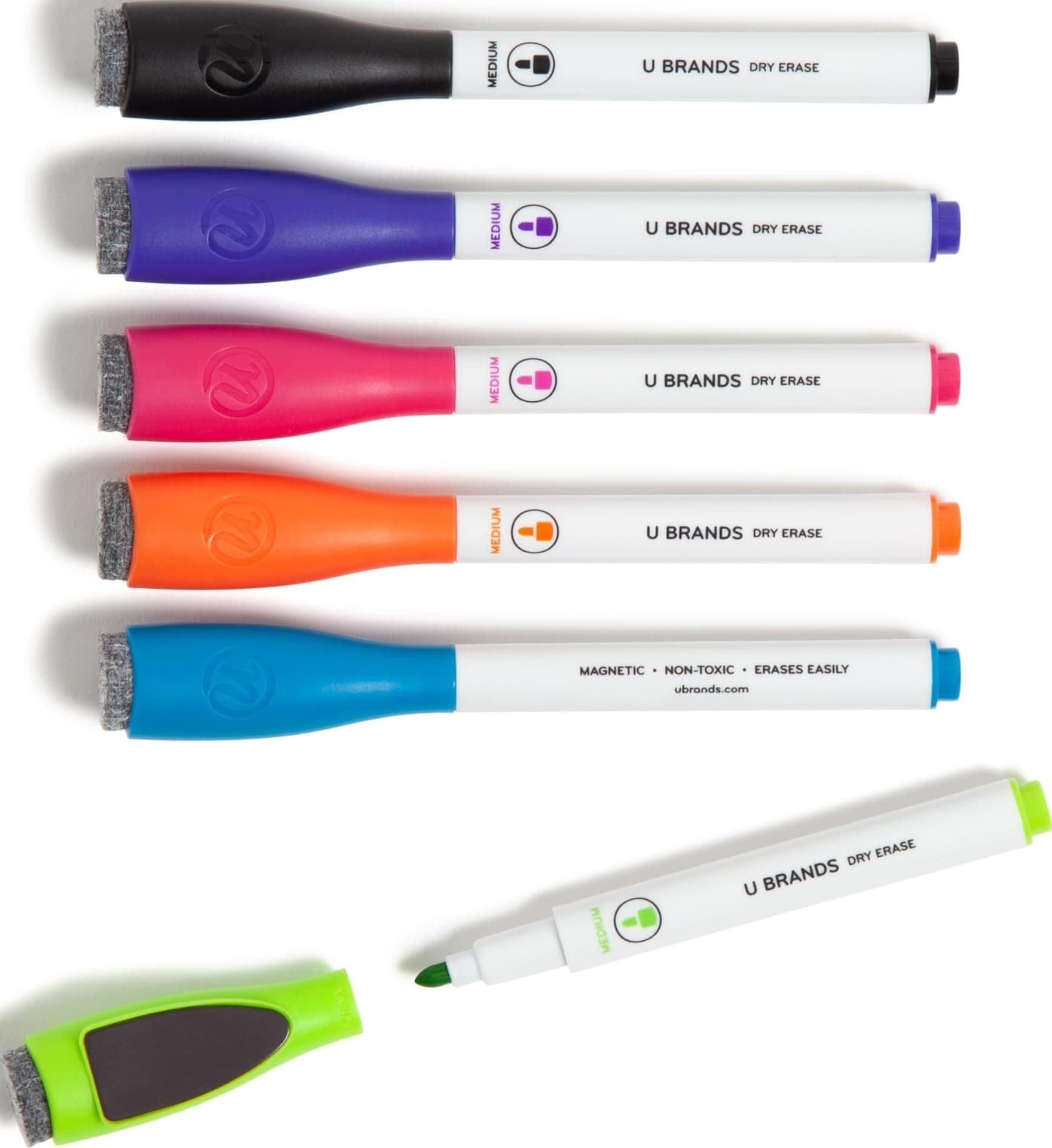 U Brands Fine Tip Dry Erase Markers with Eraser, Low Odor Whiteboard Markers Fine Tip, Assorted Bright Colors, Set of 6 chez Amazon US