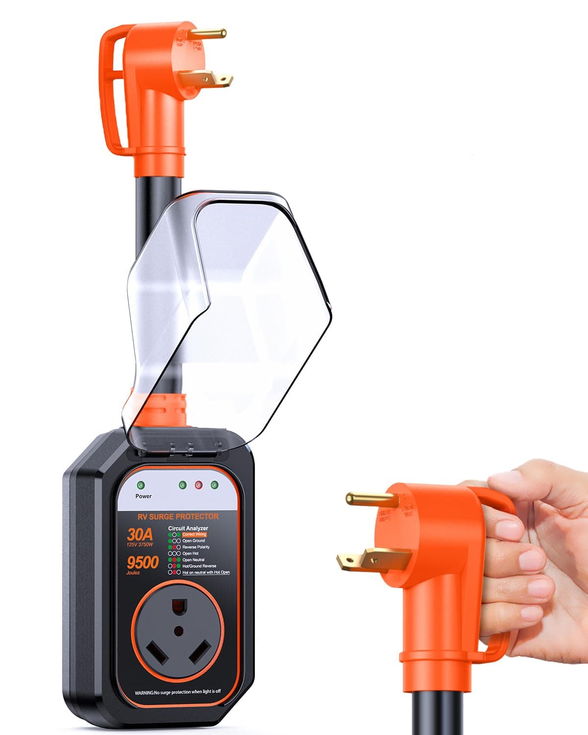 GEARGO RV Surge Protector 30 Amp, 9500 Joules RV Circuit Analyzer, IP68 Surge Voltage Protection, RV Adapter Plug for Camper (Orange) chez Amazon US