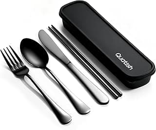 Ustensiles de voyage avec étui, Quatish Ensemble d'ustensiles portables pour le travail, Ensemble de couverts de voyage réutilisables... chez Amazon Canada
